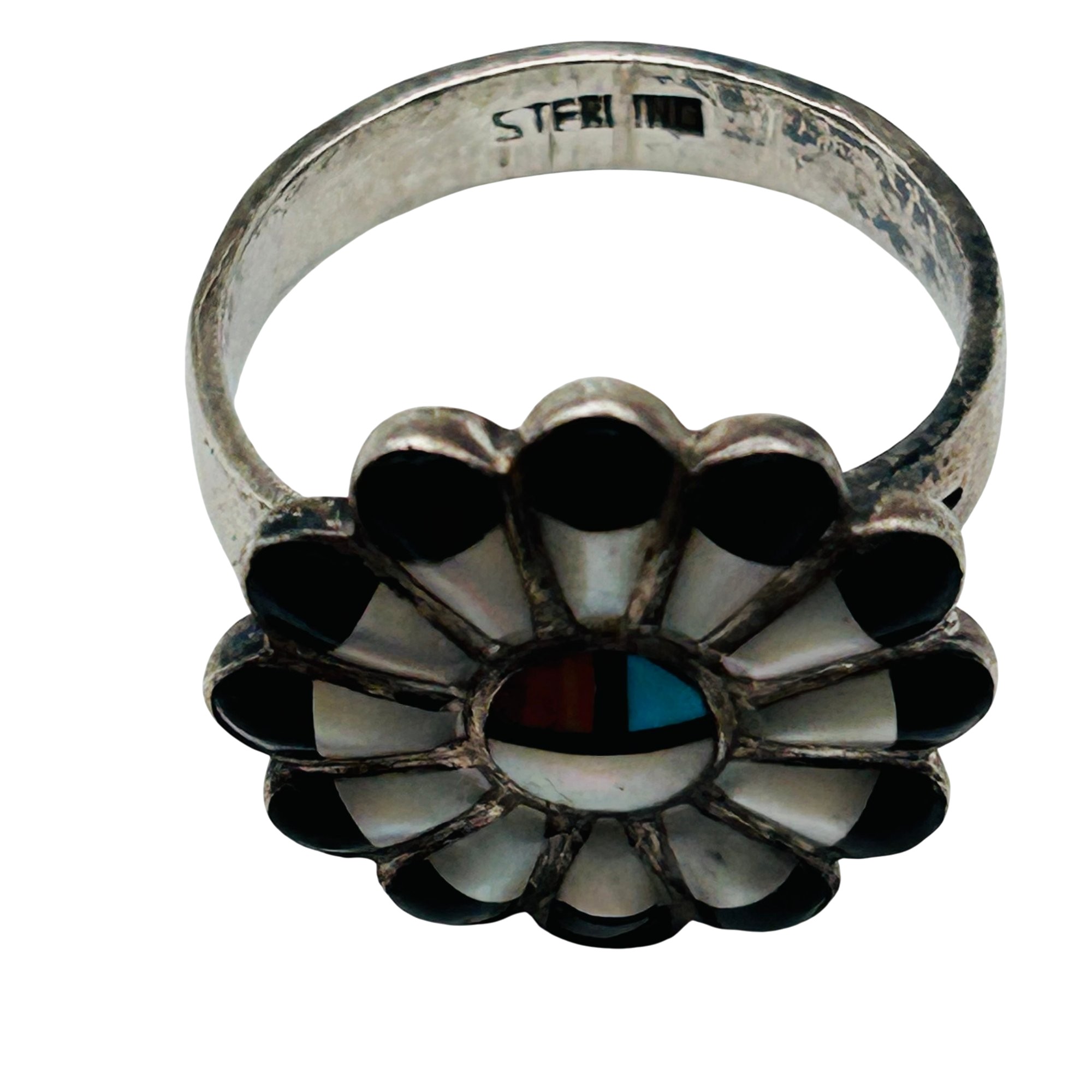 Zuni Sterling Sunface Flower Ring Sz 9