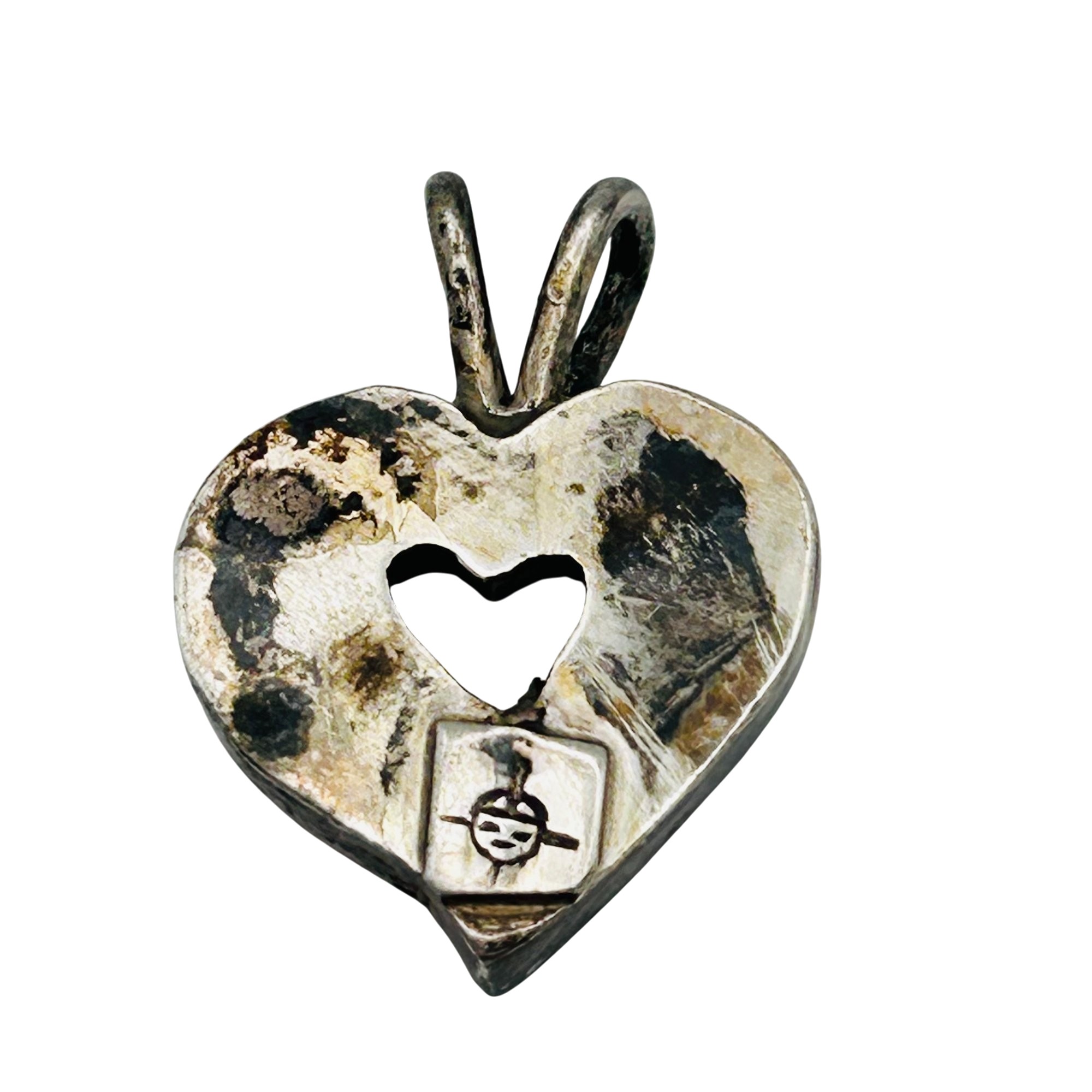 Zuni Sterling Inlay Stone Heart Pendant