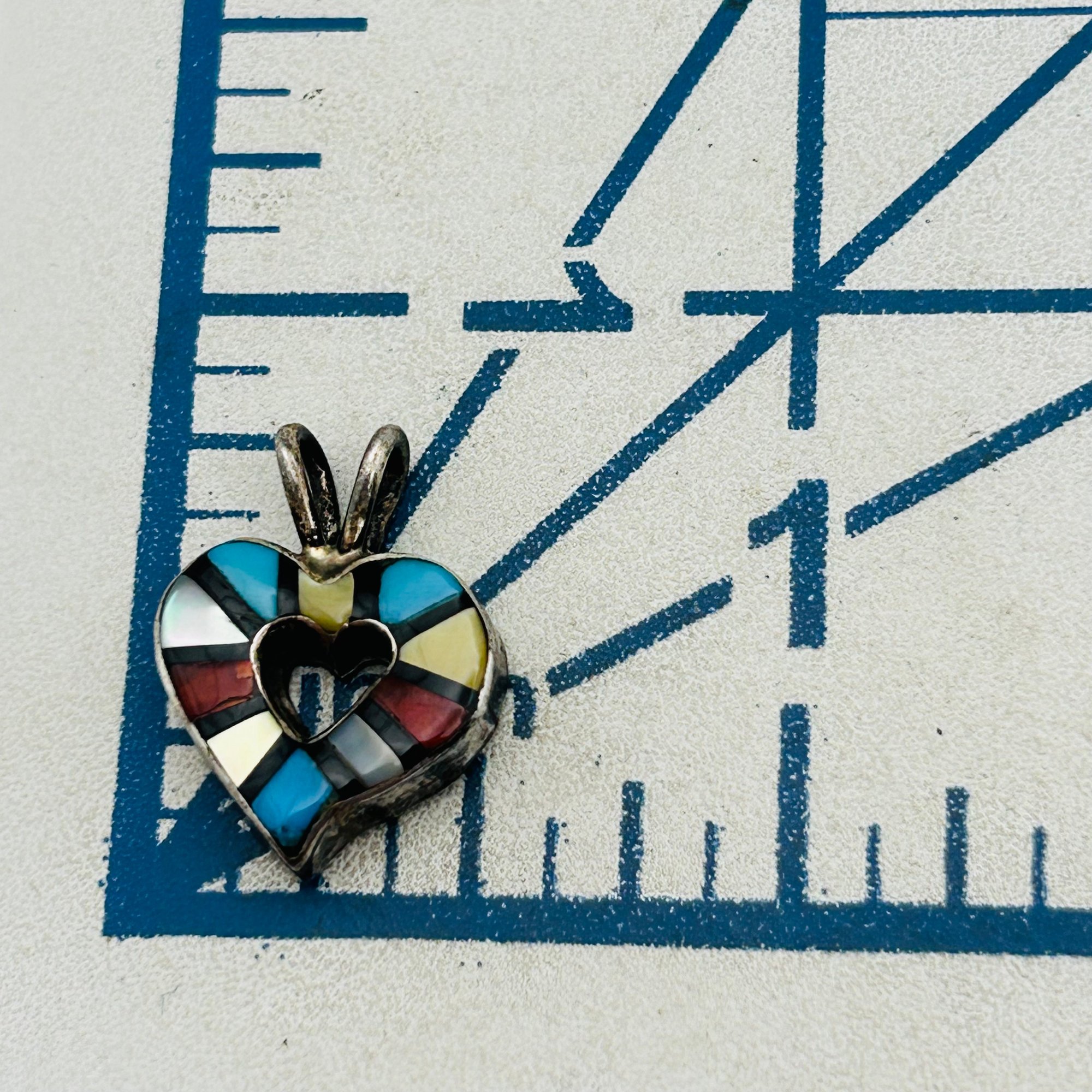 Zuni Sterling Inlay Stone Heart Pendant