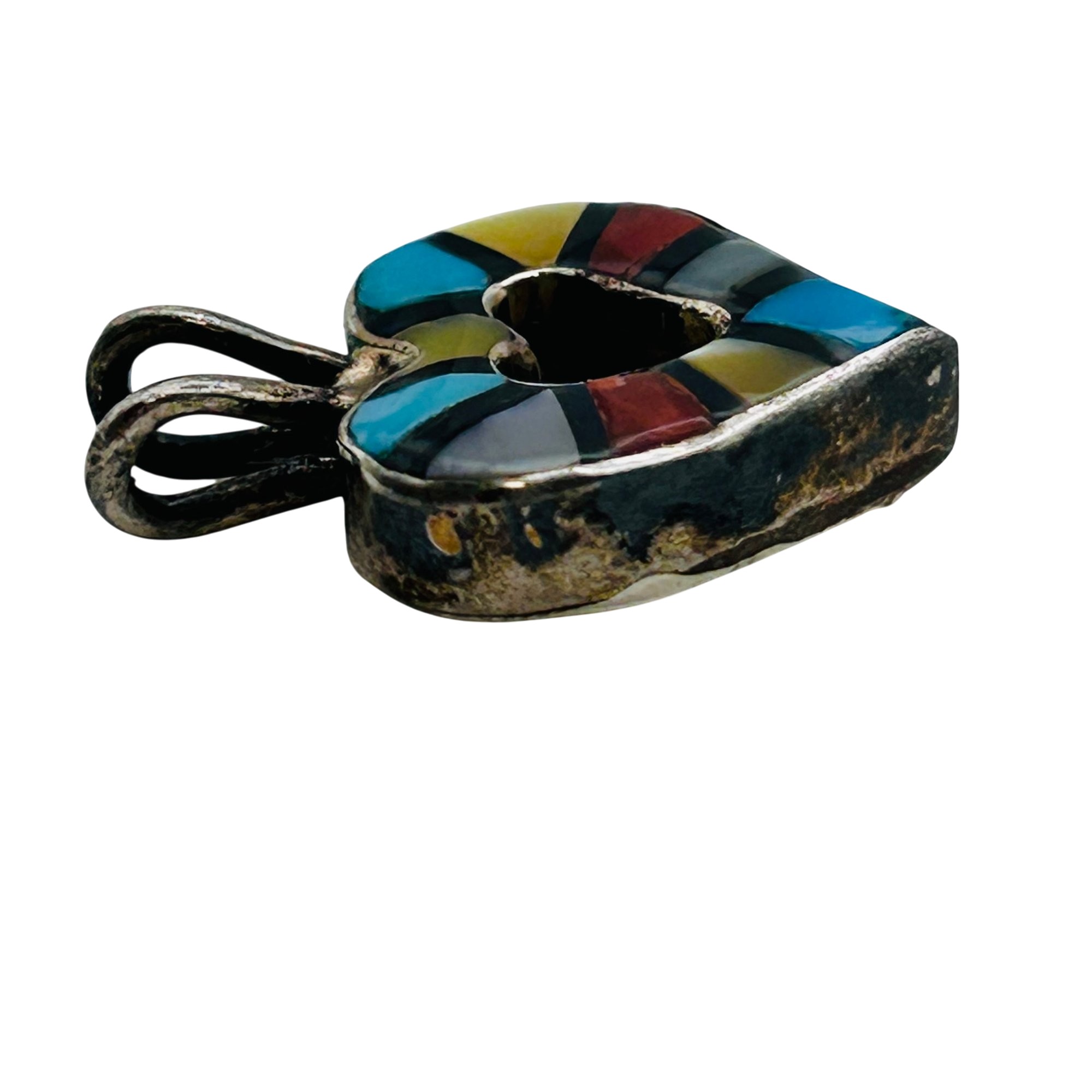 Zuni Sterling Inlay Stone Heart Pendant