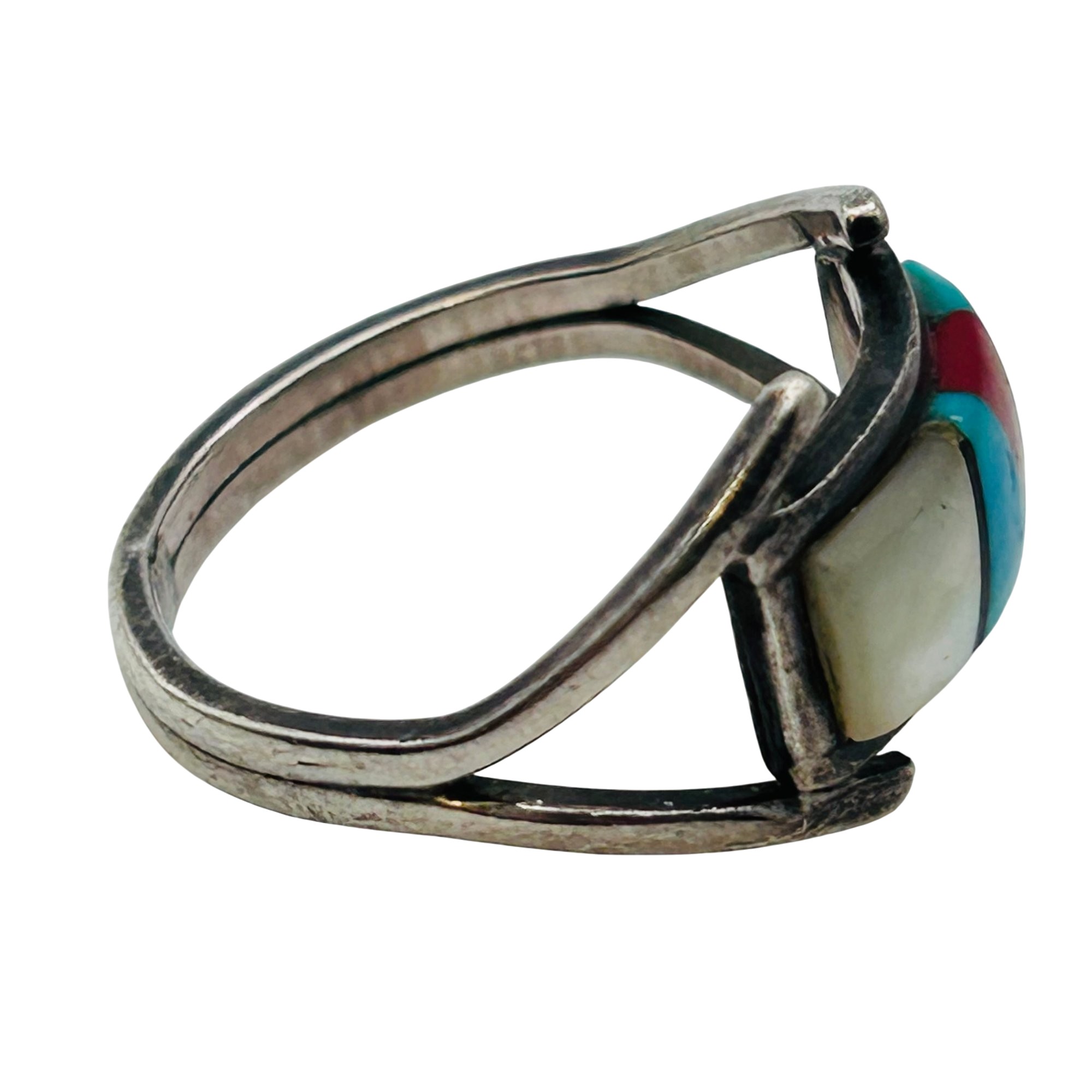 Signed Zuni Sterling Inlay Multi-Stone Ring Sz 7