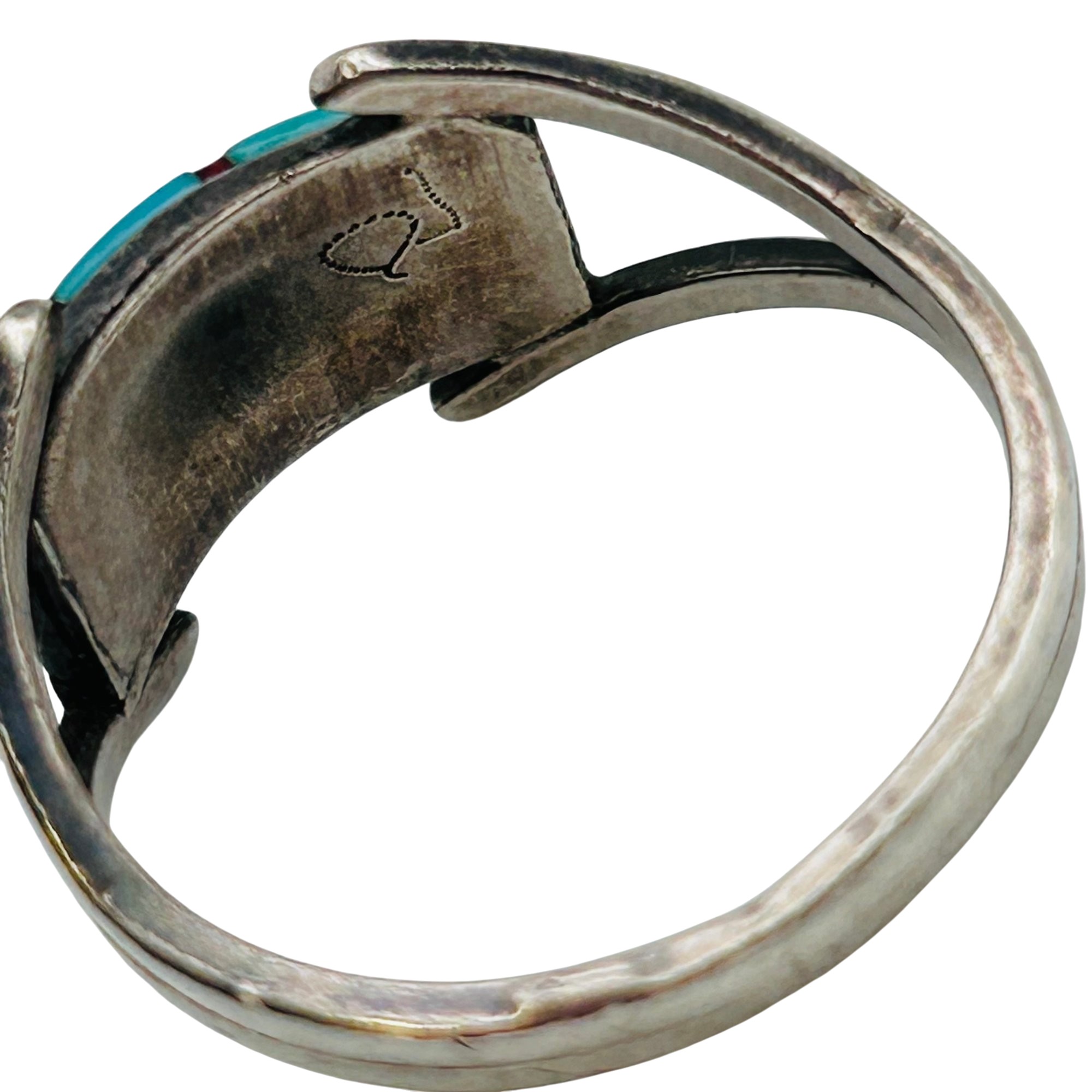 Signed Zuni Sterling Inlay Multi-Stone Ring Sz 7