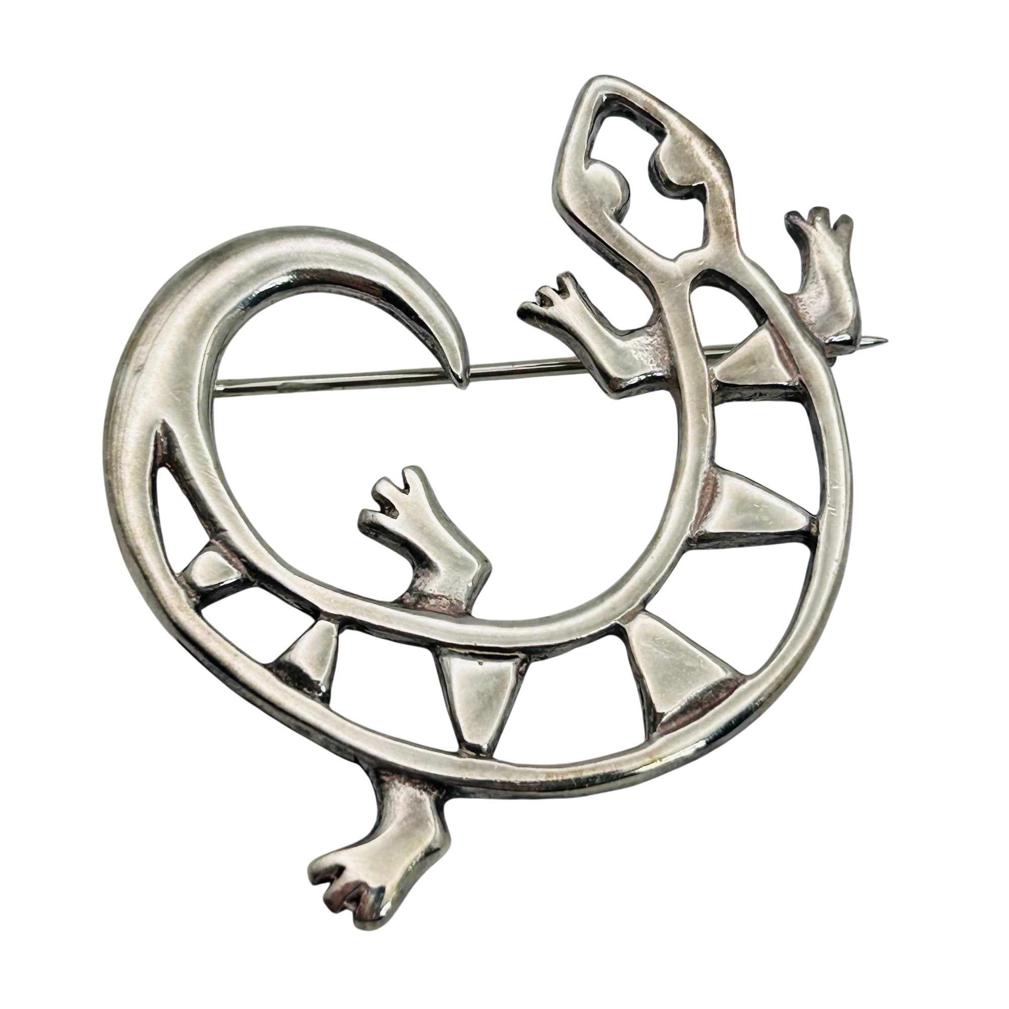 Signed Navajo Sterling Gecko Brooch