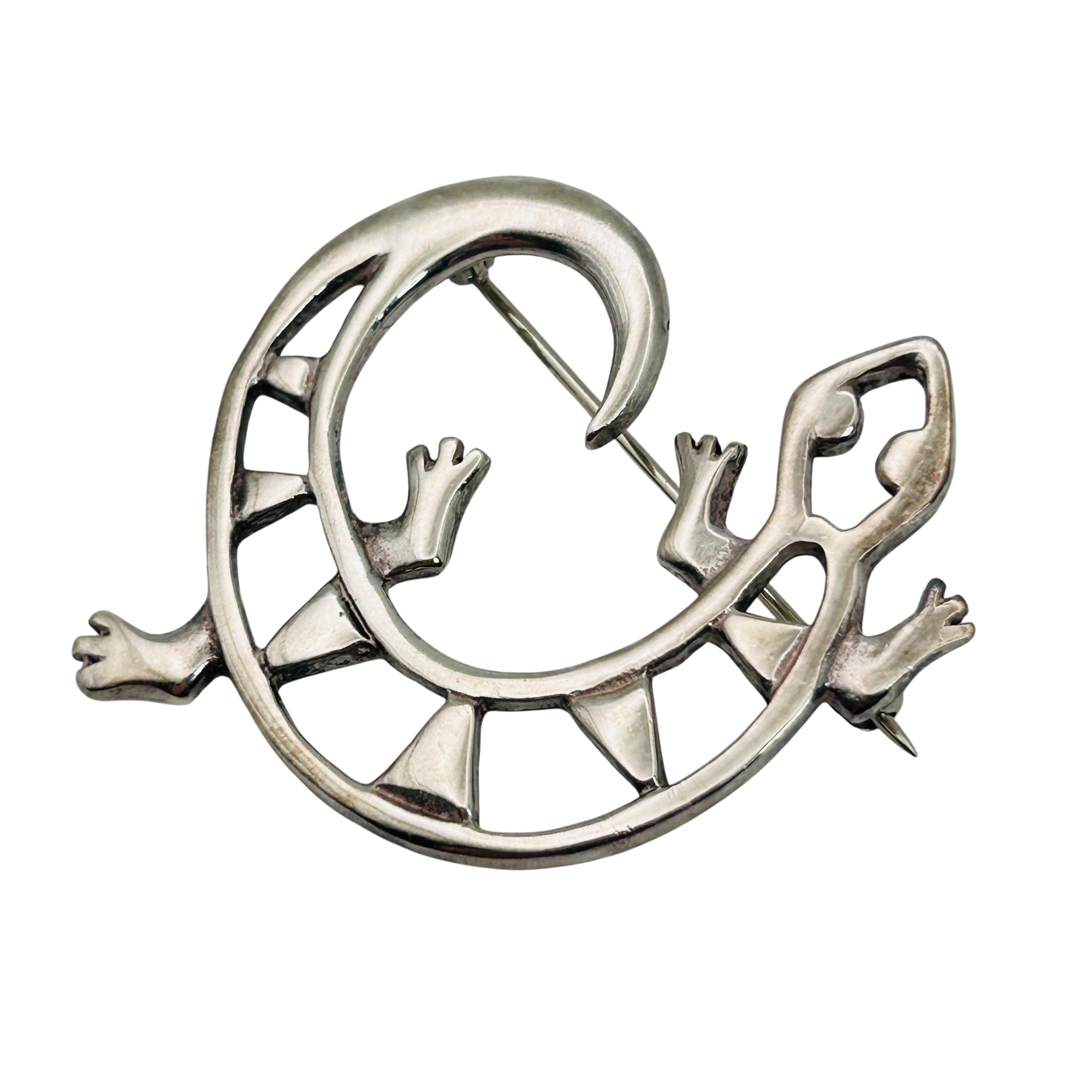 Signed Navajo Sterling Gecko Brooch