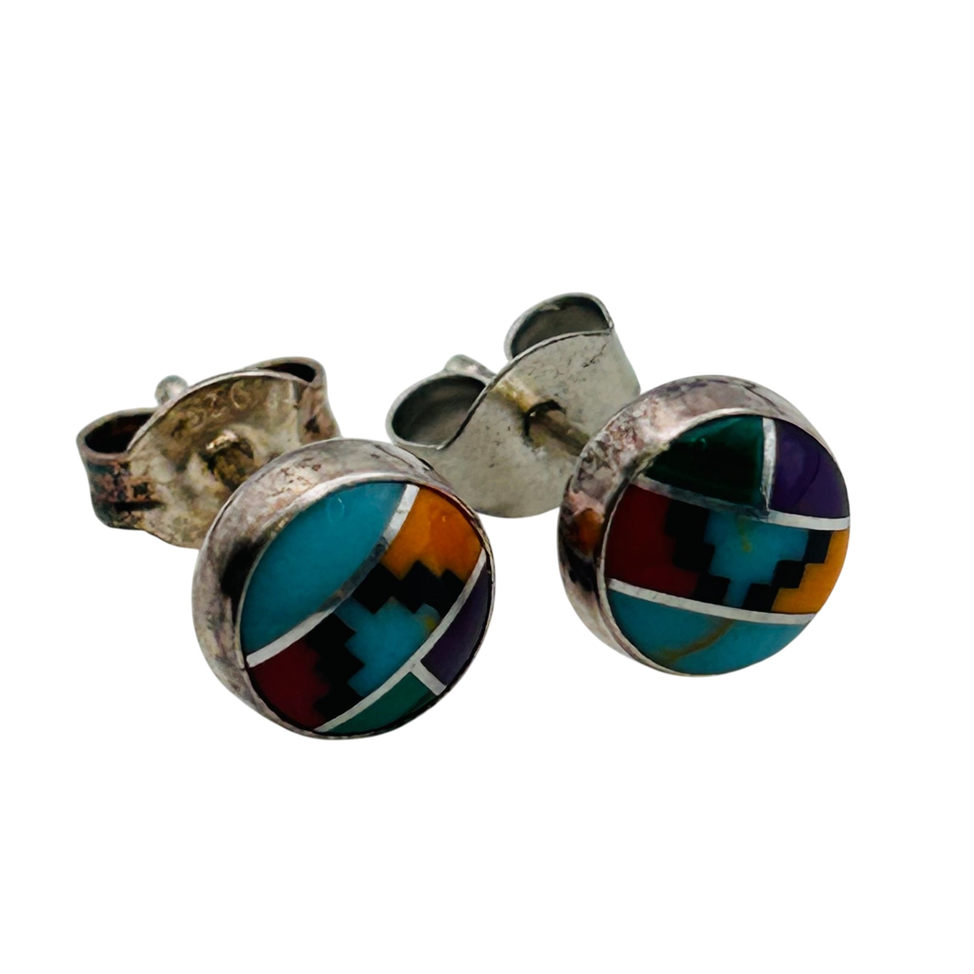 Southwest Sterling Inlay Multi-Stone Earrings