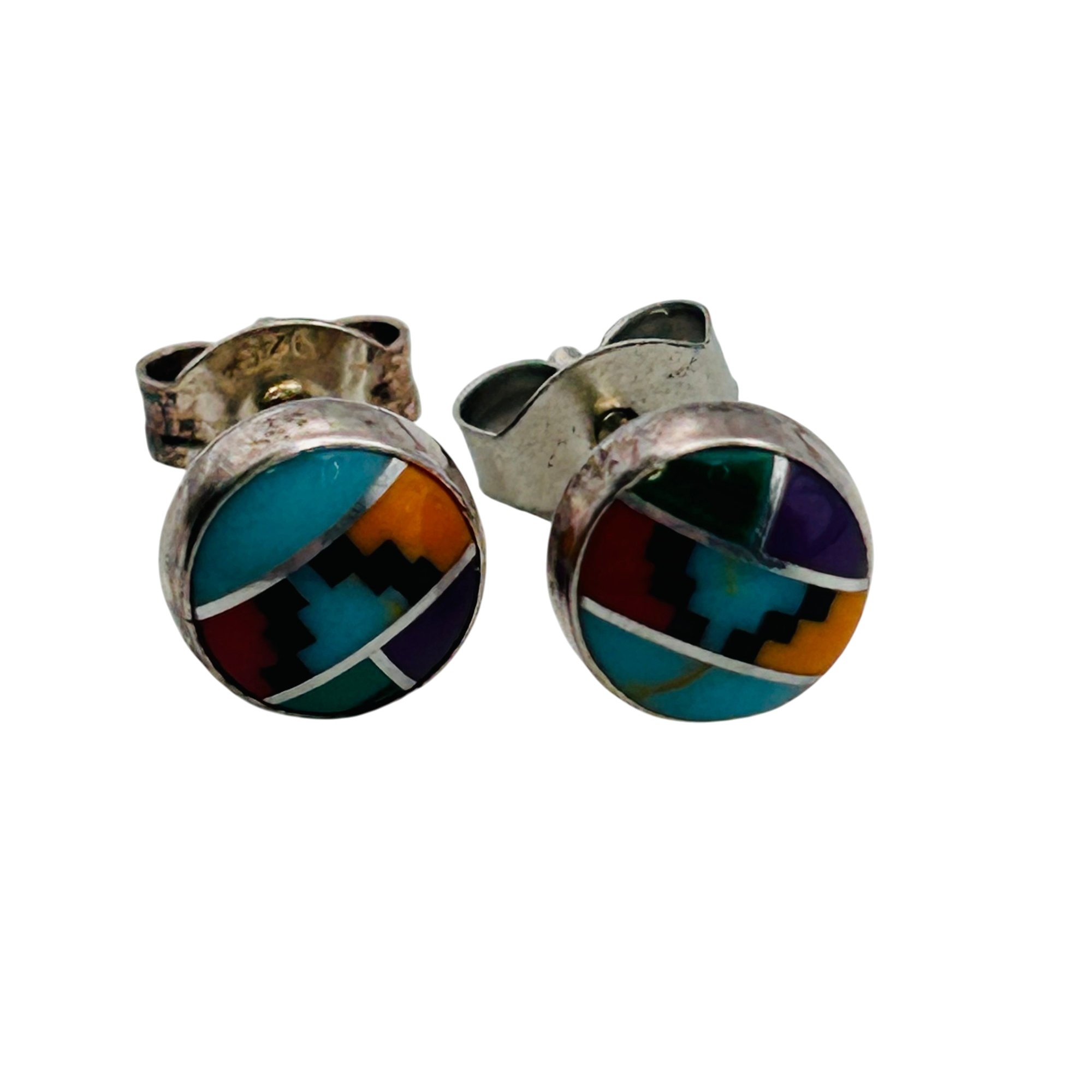 Southwest Sterling Inlay Multi-Stone Earrings