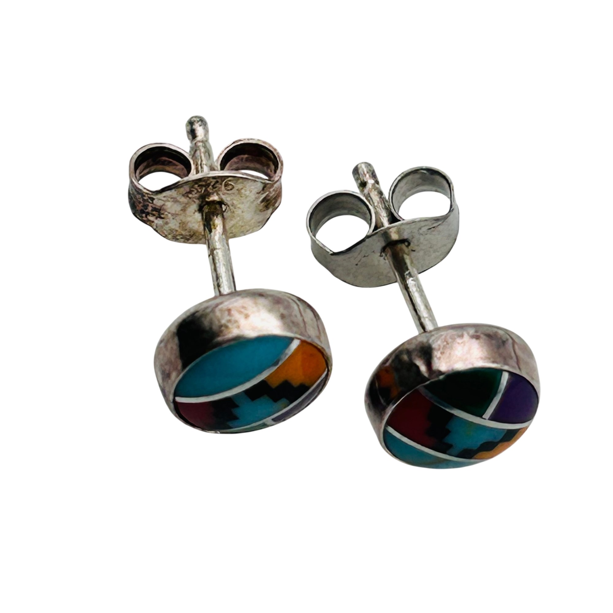 Southwest Sterling Inlay Multi-Stone Earrings
