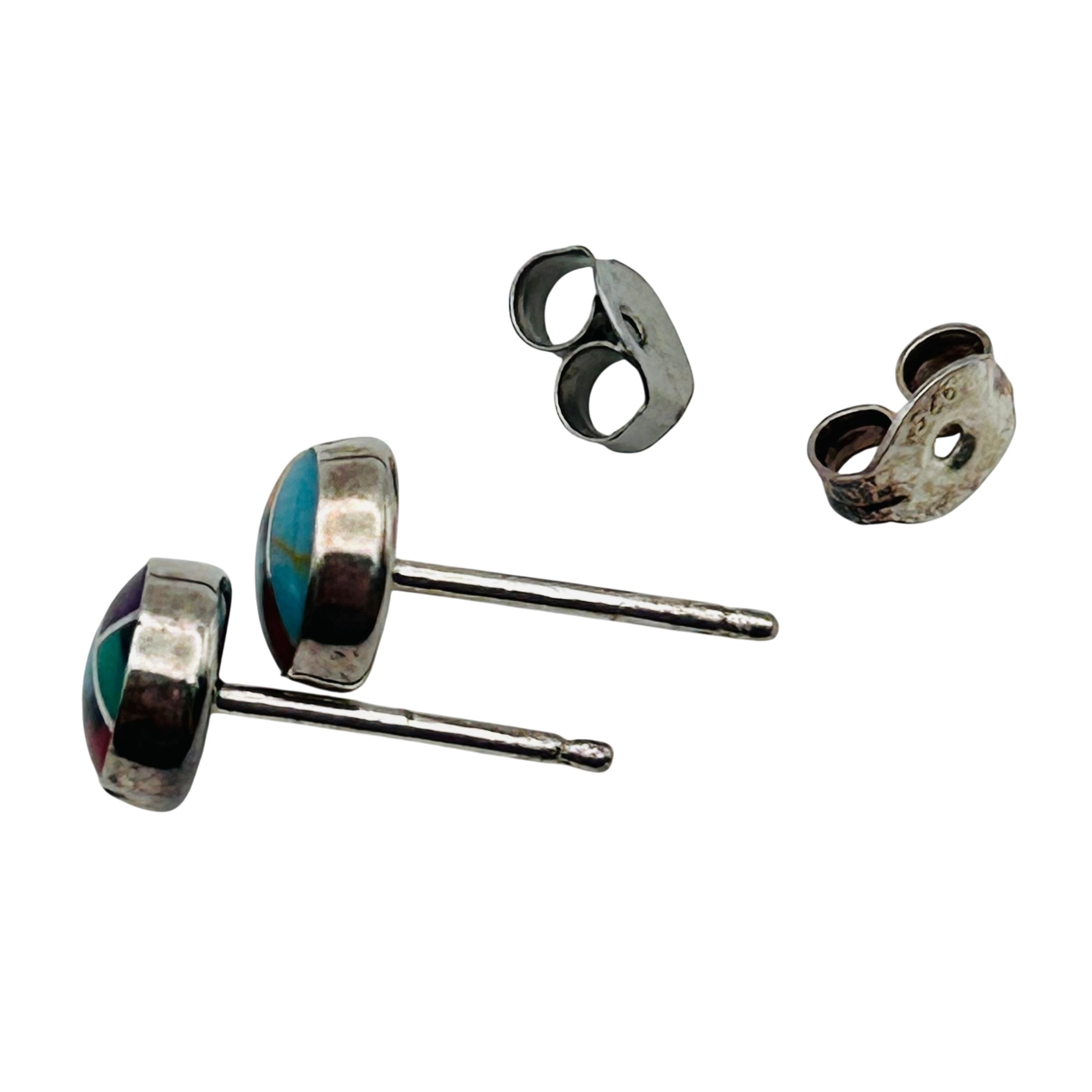 Southwest Sterling Inlay Multi-Stone Earrings
