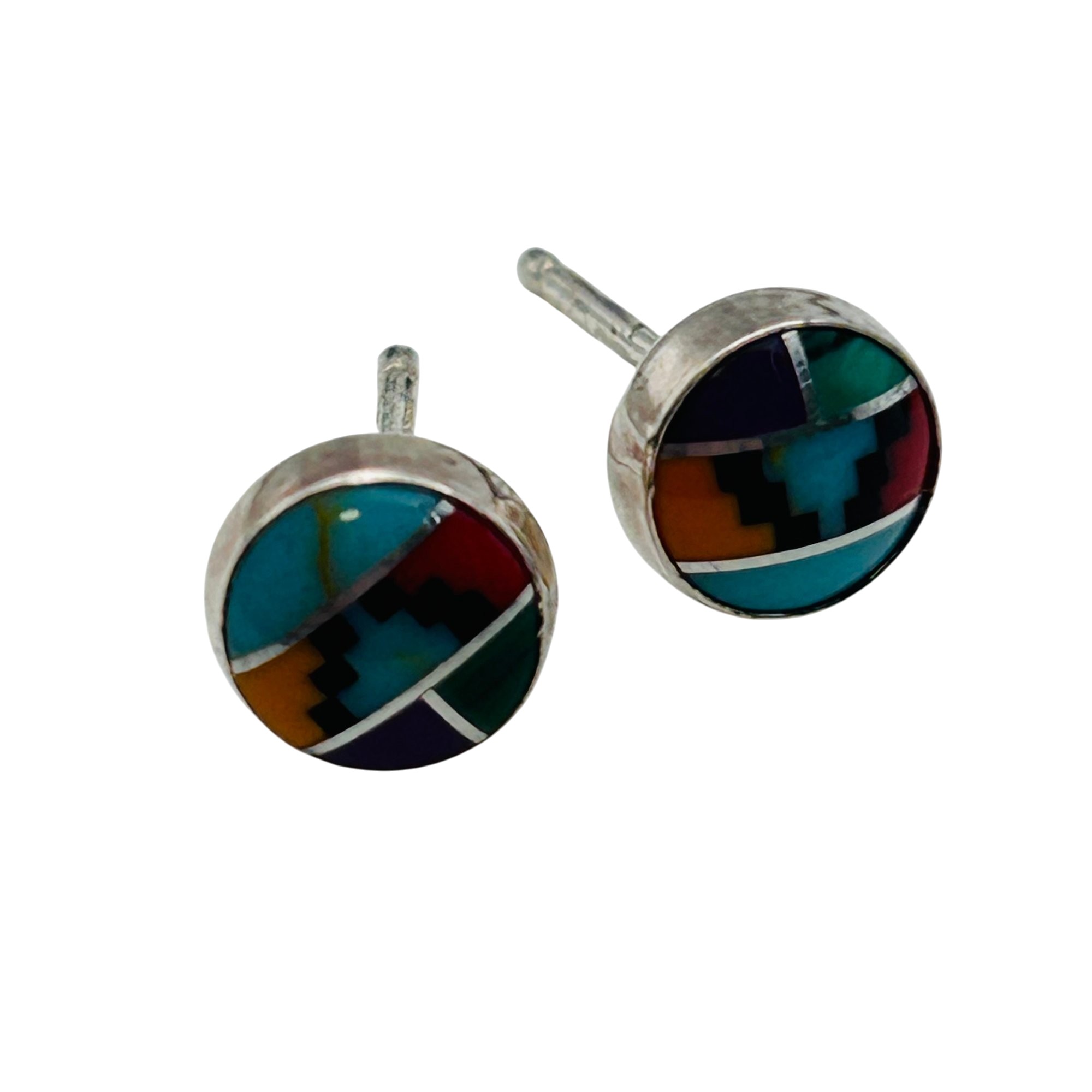 Southwest Sterling Inlay Multi-Stone Earrings