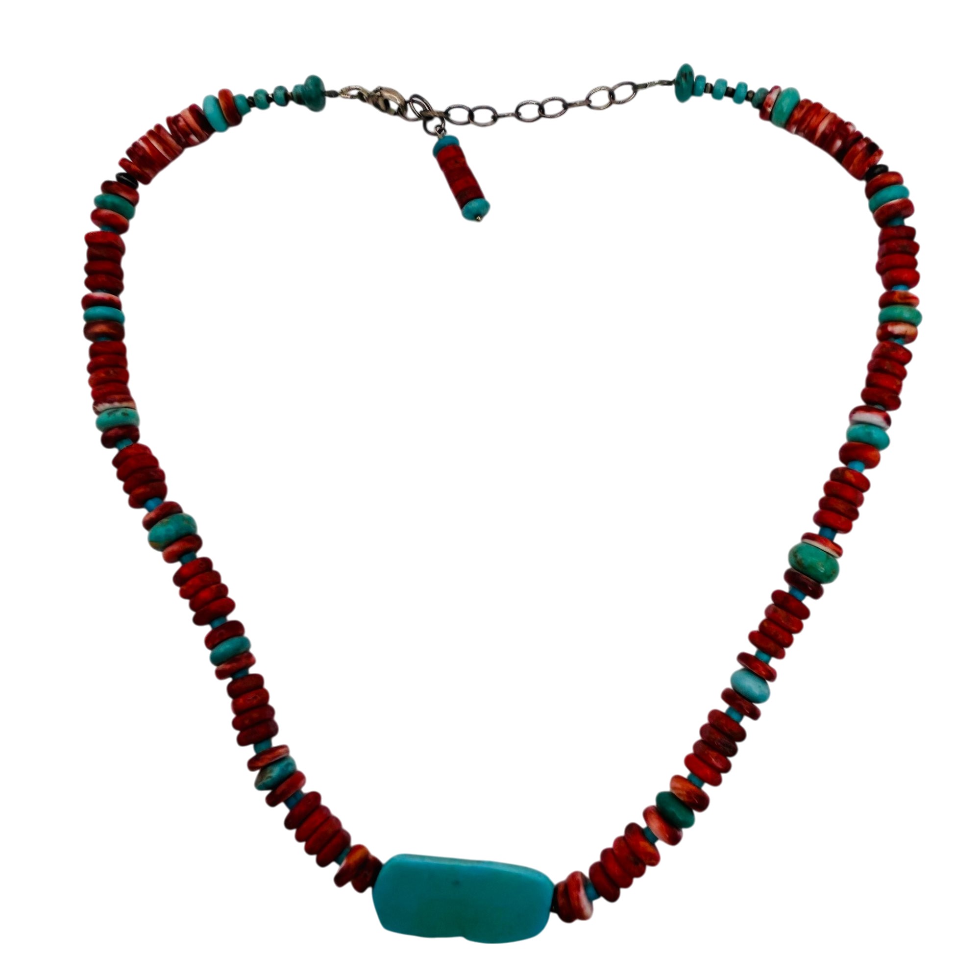 Southwest Sterling Turquoise And Coral Bead Necklace
