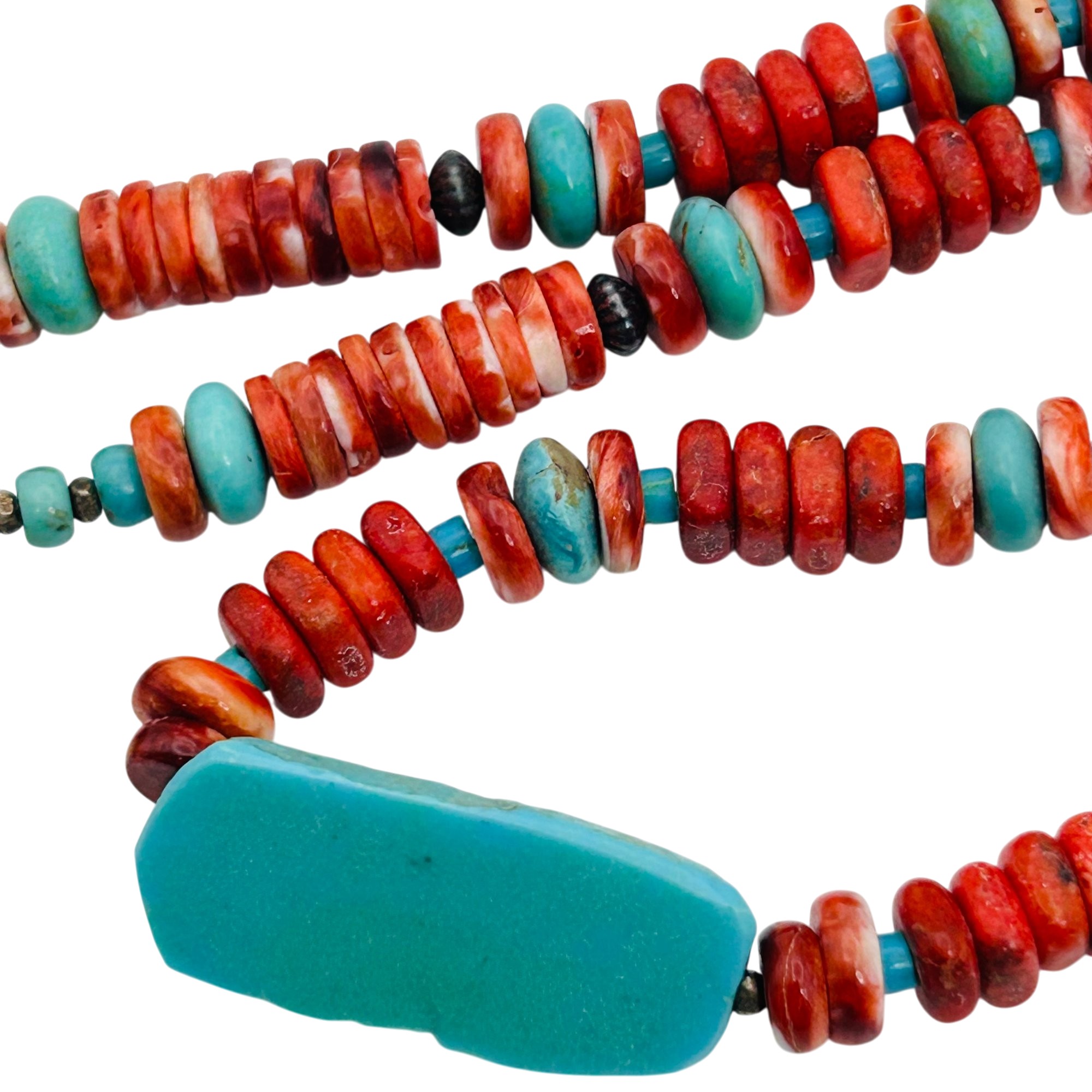 Southwest Sterling Turquoise And Coral Bead Necklace