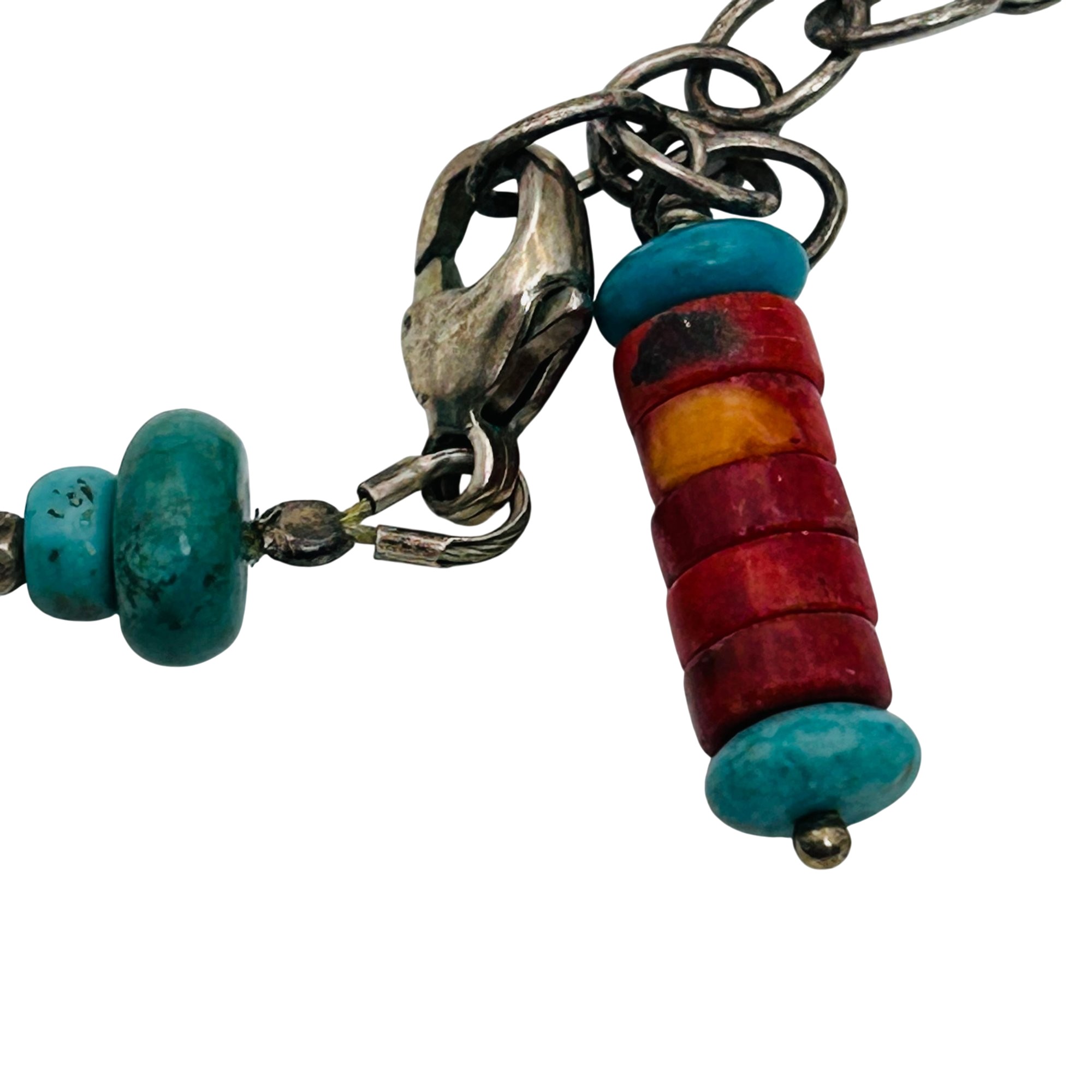 Southwest Sterling Turquoise And Coral Bead Necklace