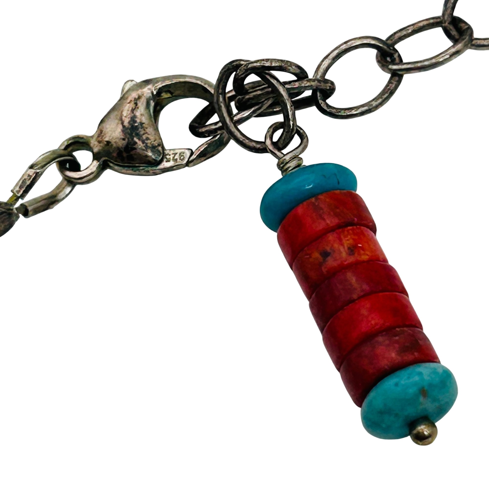 Southwest Sterling Turquoise And Coral Bead Necklace