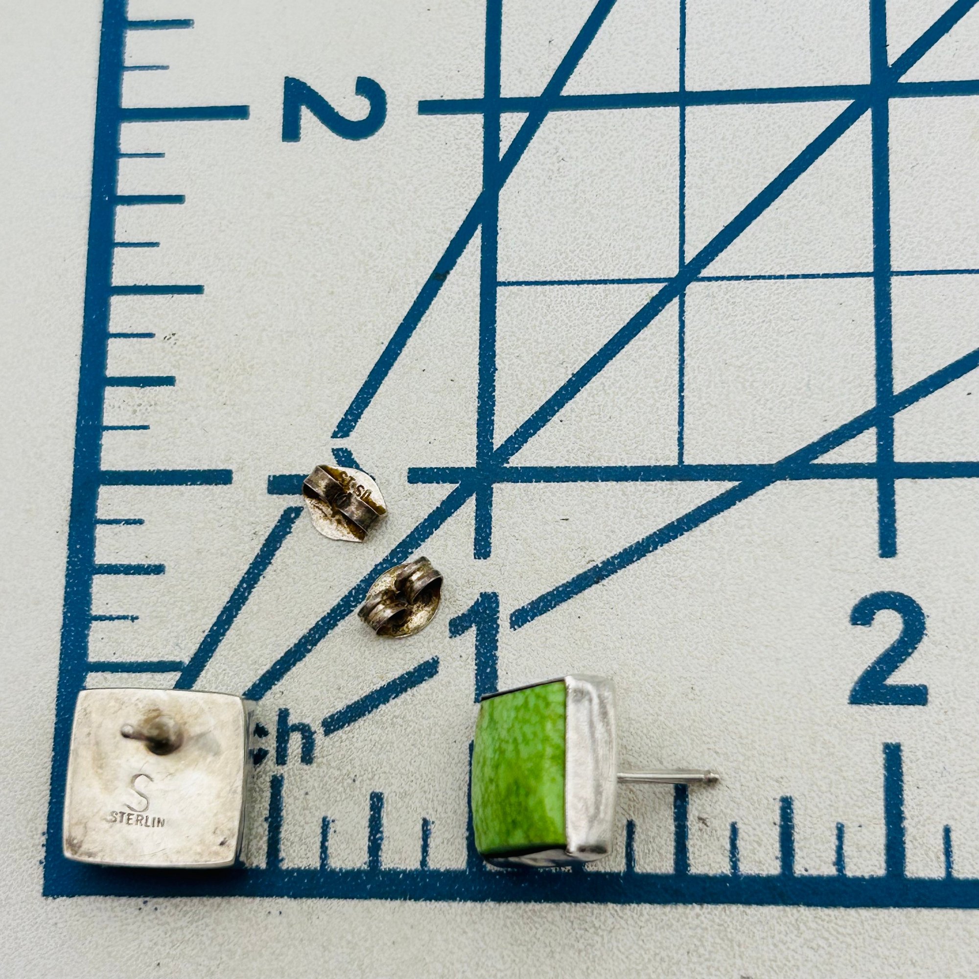Signed Navajo Sterling Gaspeite Earrings