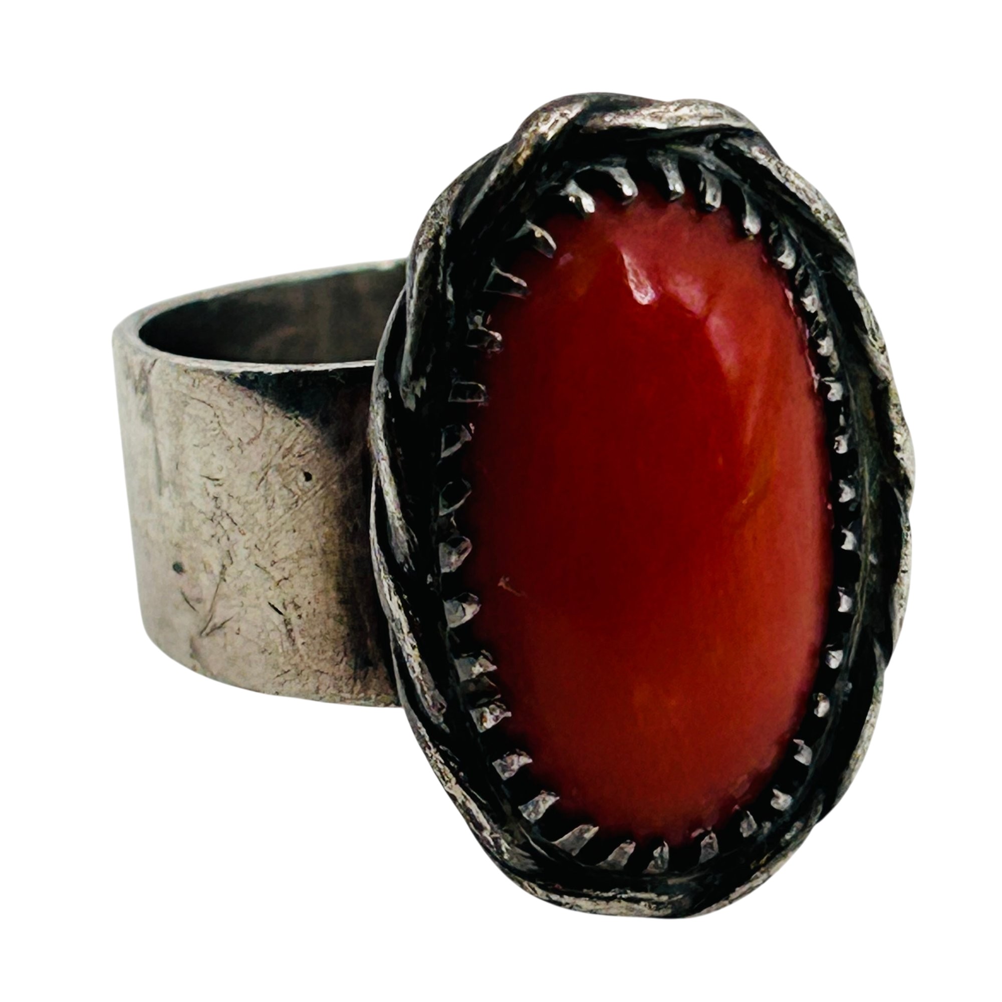 Navajo Sterling Coral Ring Sz 8