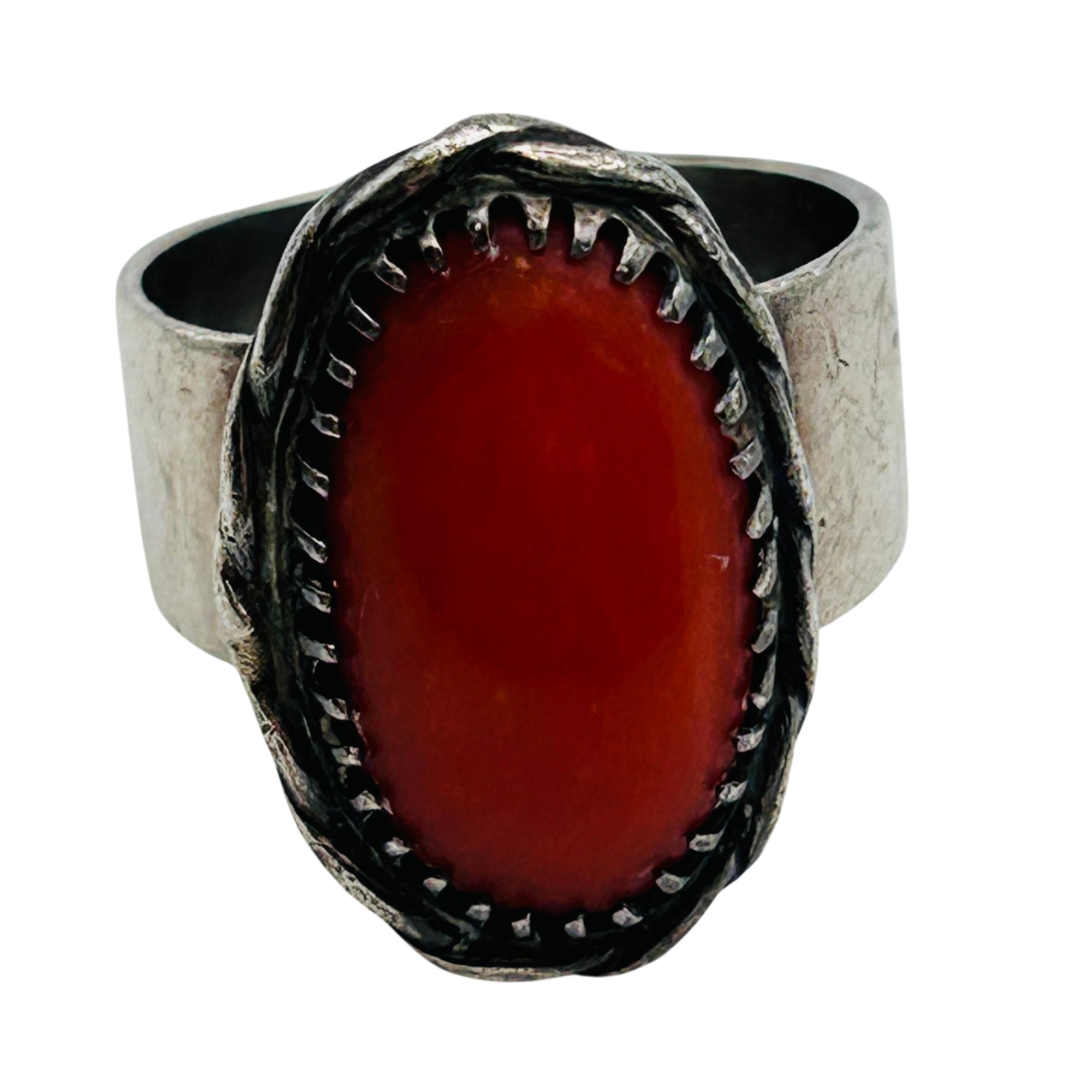 Navajo Sterling Coral Ring Sz 8