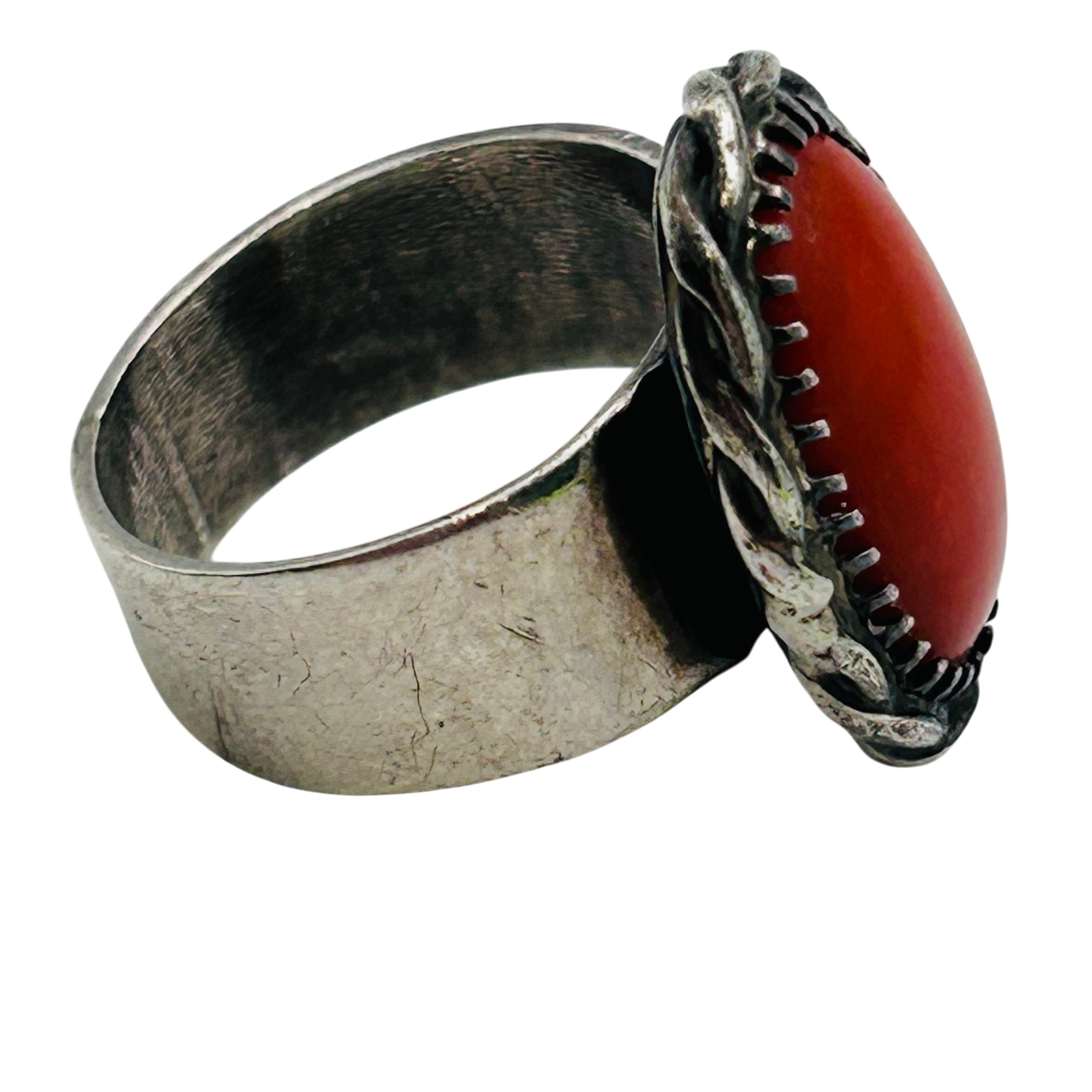 Navajo Sterling Coral Ring Sz 8