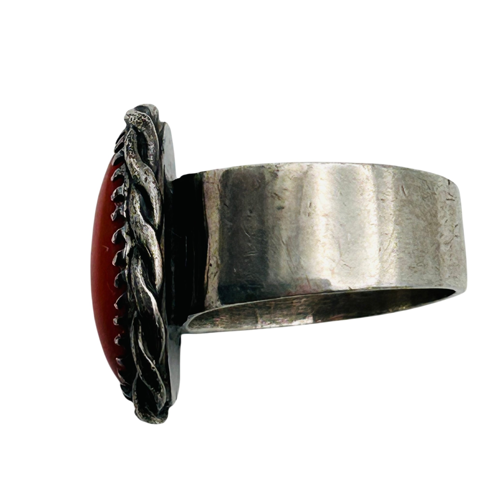 Navajo Sterling Coral Ring Sz 8