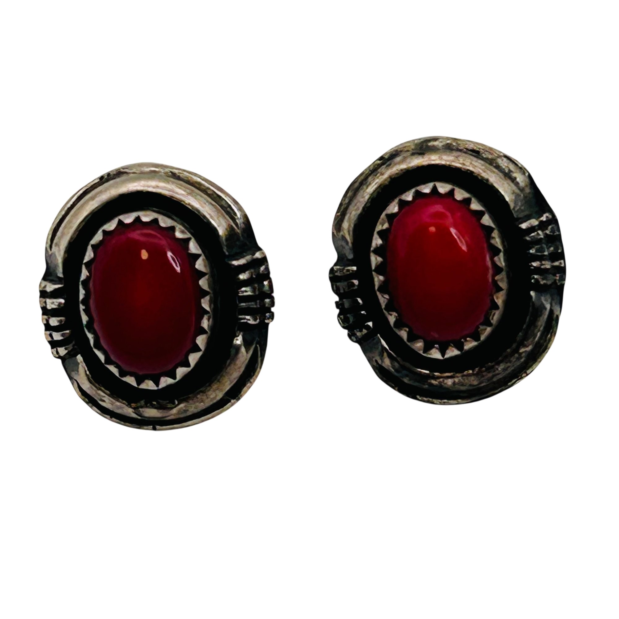 Yazzie Navajo Sterling Red Stone Earrings