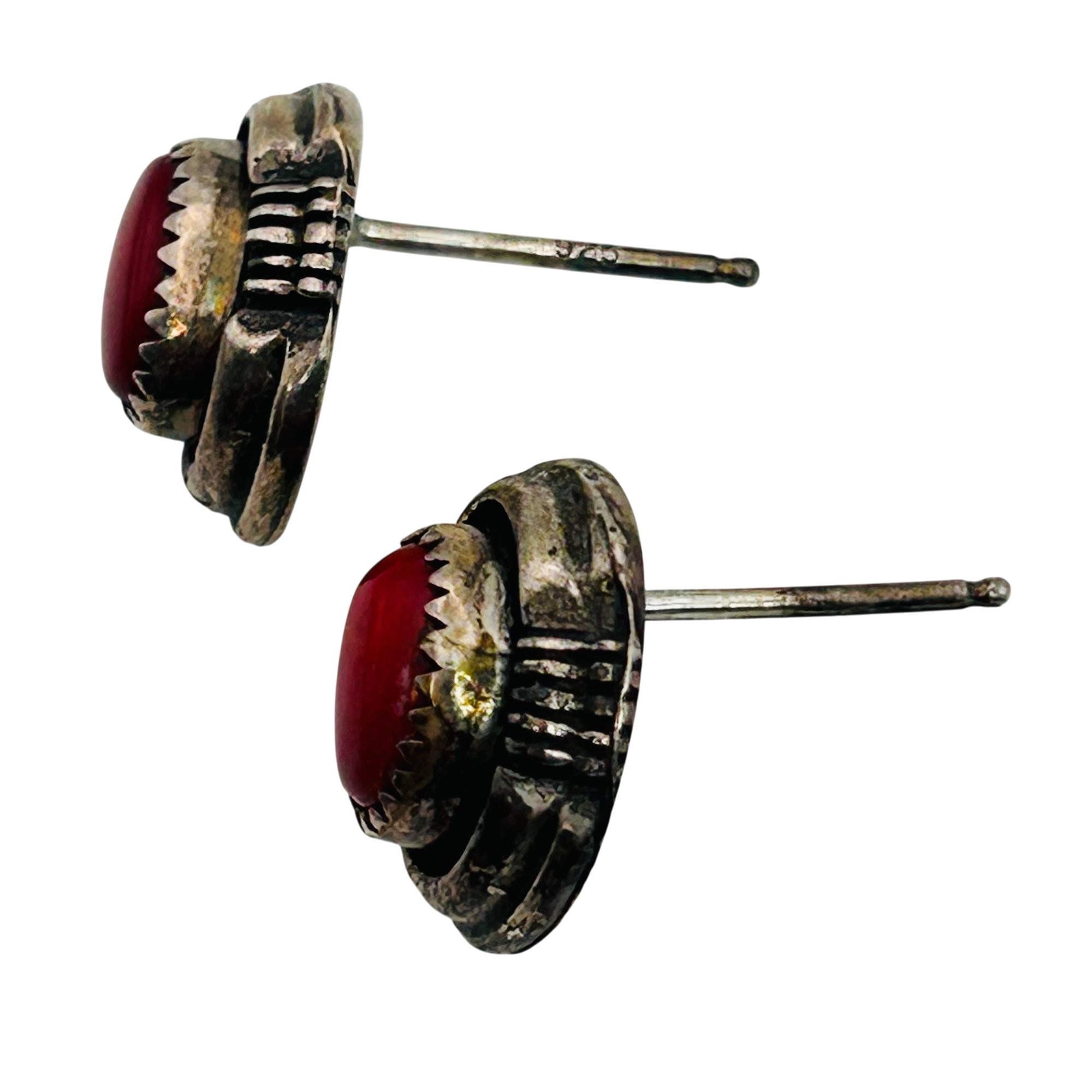 Yazzie Navajo Sterling Red Stone Earrings