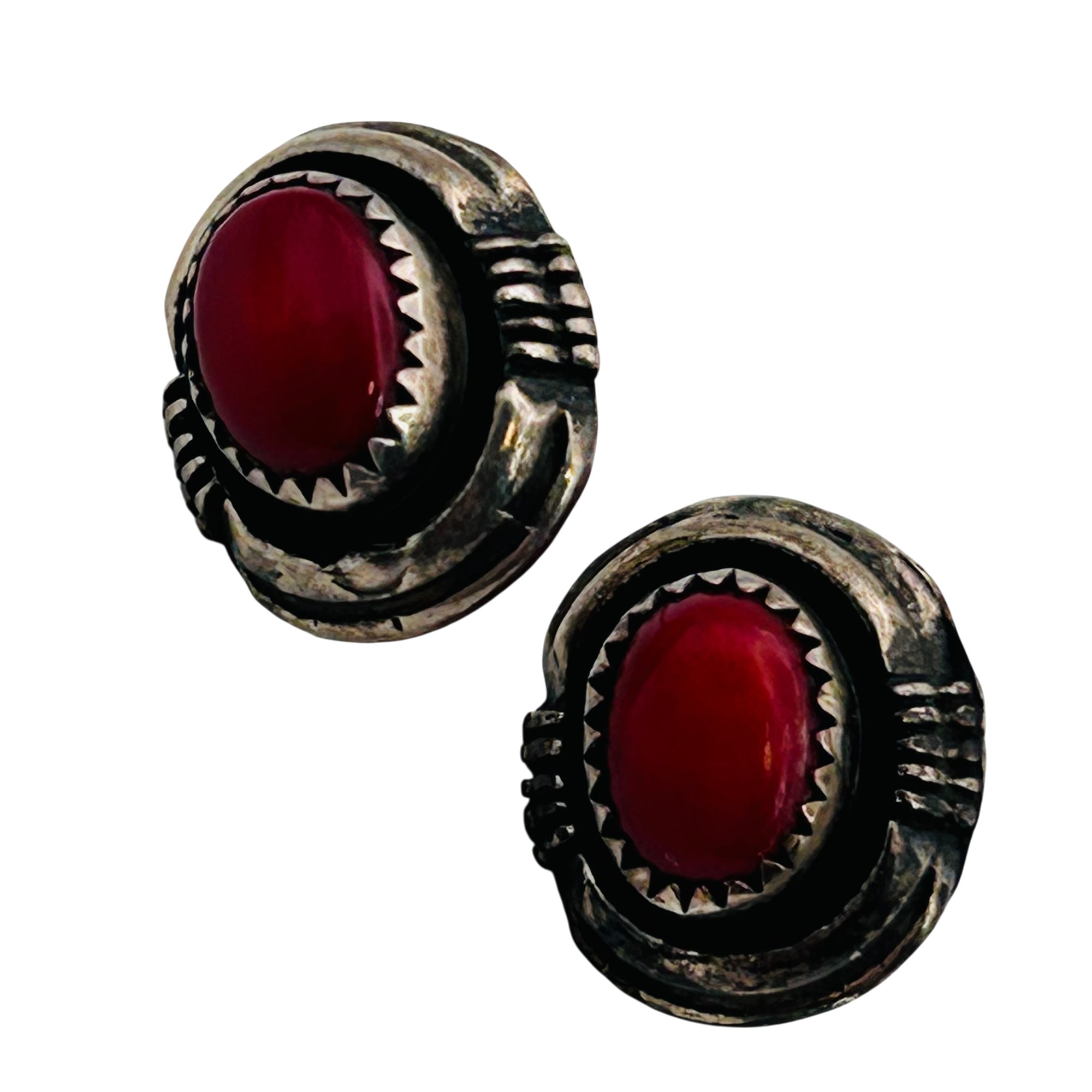 Yazzie Navajo Sterling Red Stone Earrings