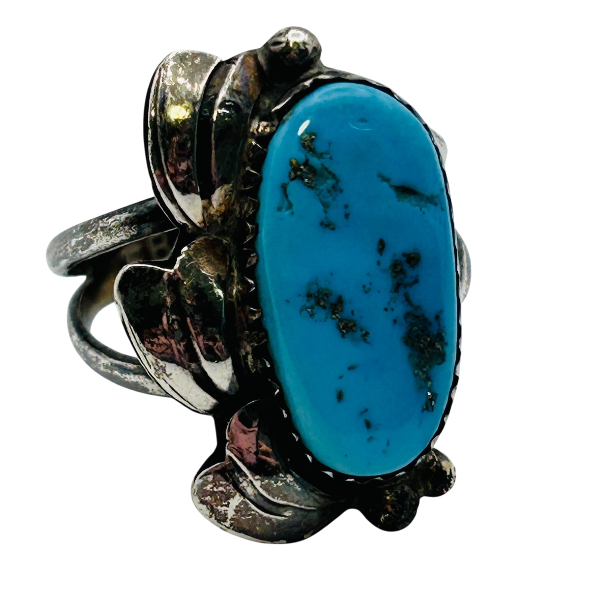 Signed Vintage Navajo Sterling Turquoise Ring Sz9