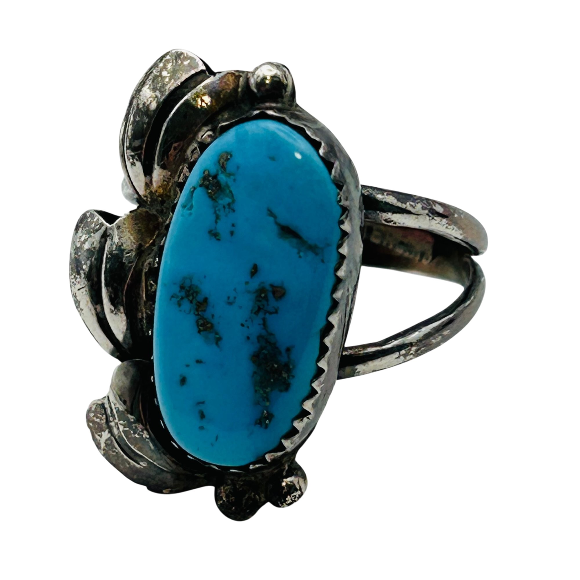 Signed Vintage Navajo Sterling Turquoise Ring Sz9
