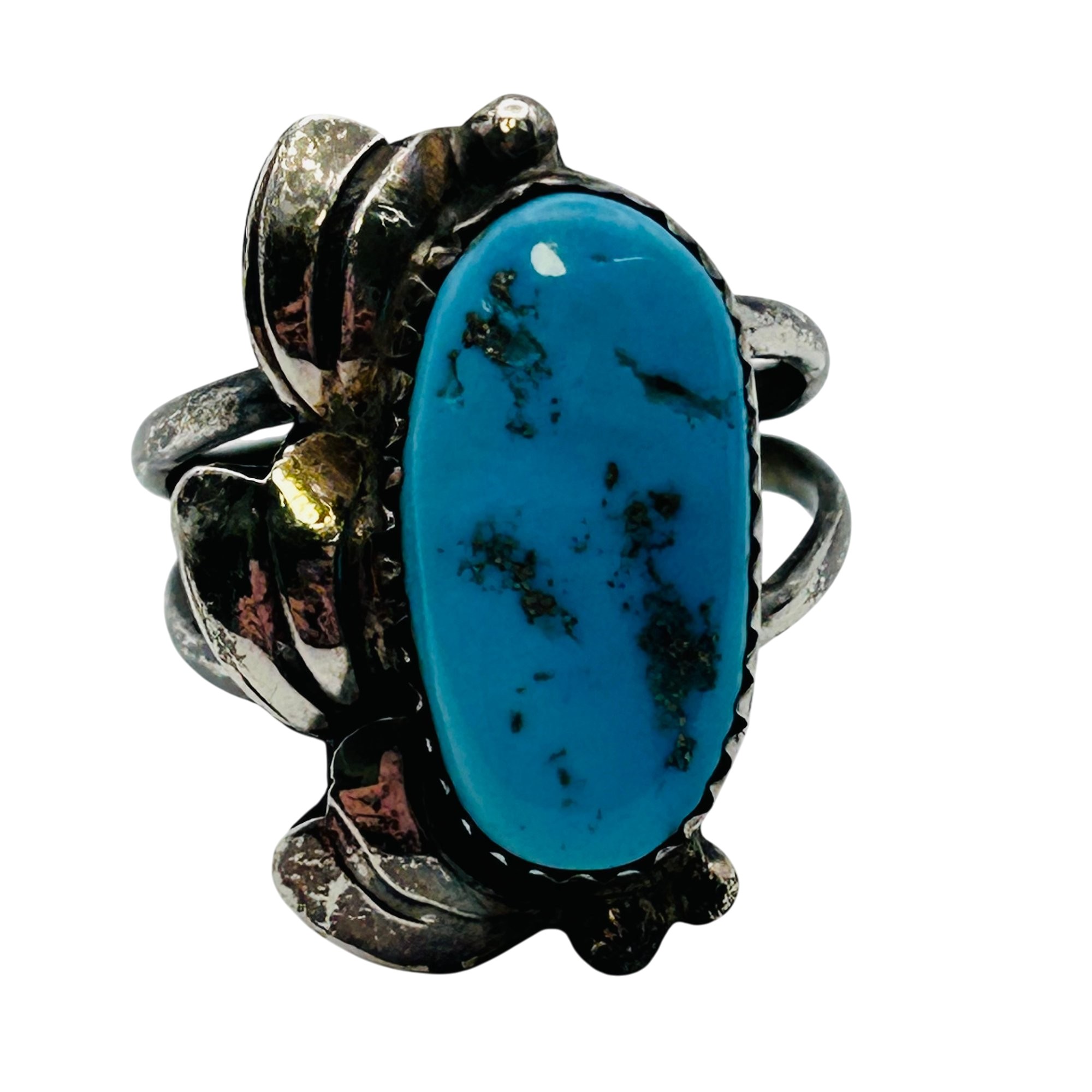 Signed Vintage Navajo Sterling Turquoise Ring Sz9