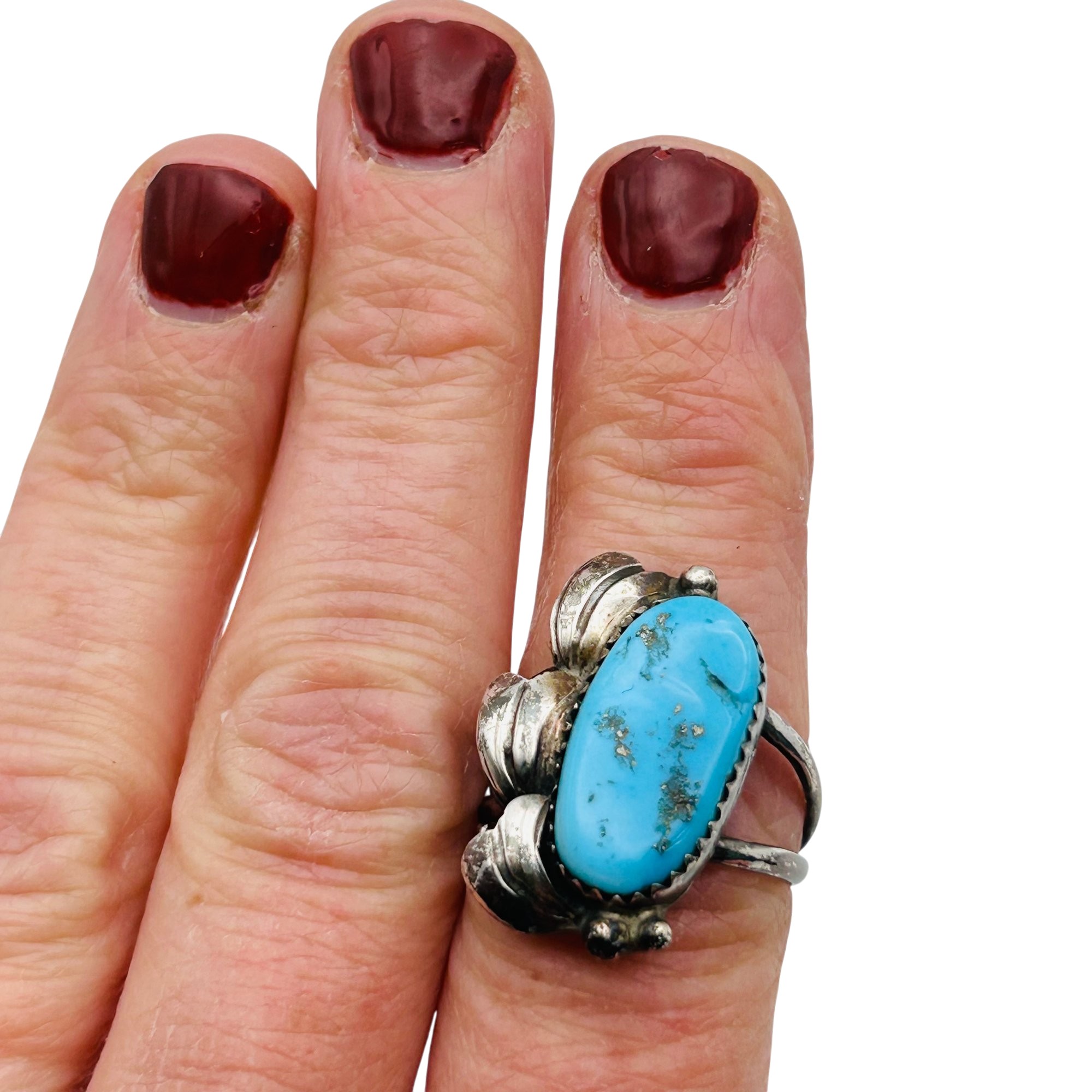 Signed Vintage Navajo Sterling Turquoise Ring Sz9