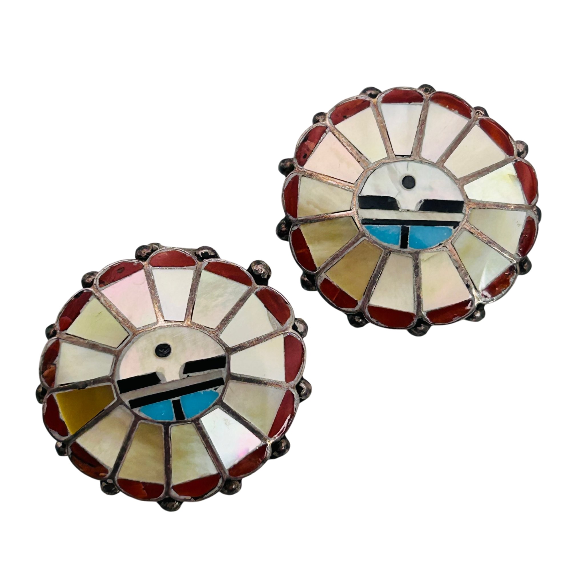 Signed Vintage Zuni Inlay Clip On Earrings