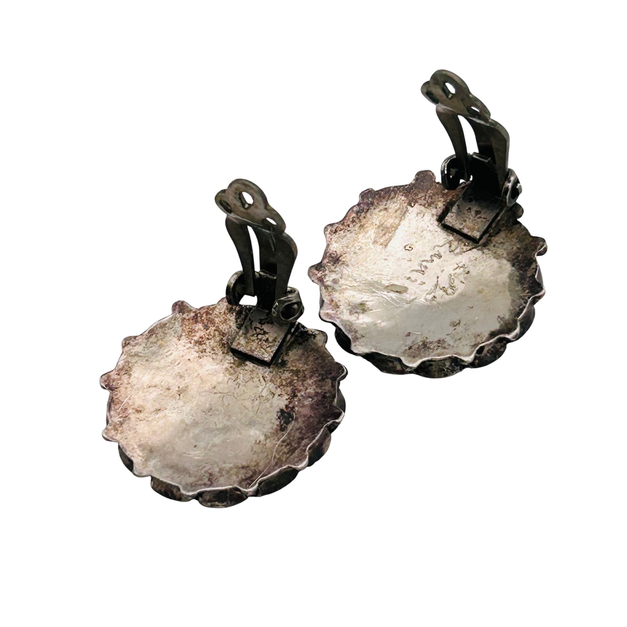 Signed Vintage Zuni Inlay Clip On Earrings