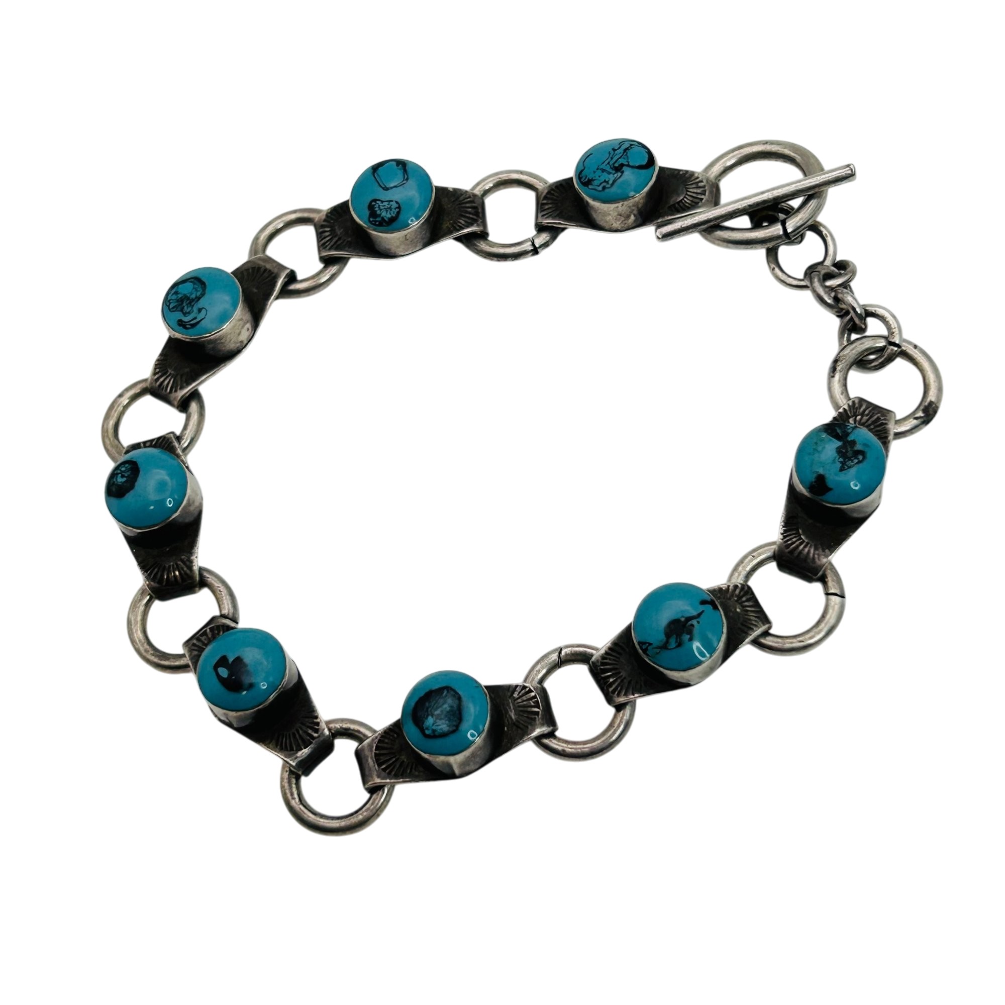 Vintage Southwest Blue Stone Sterling Linked Bracelet