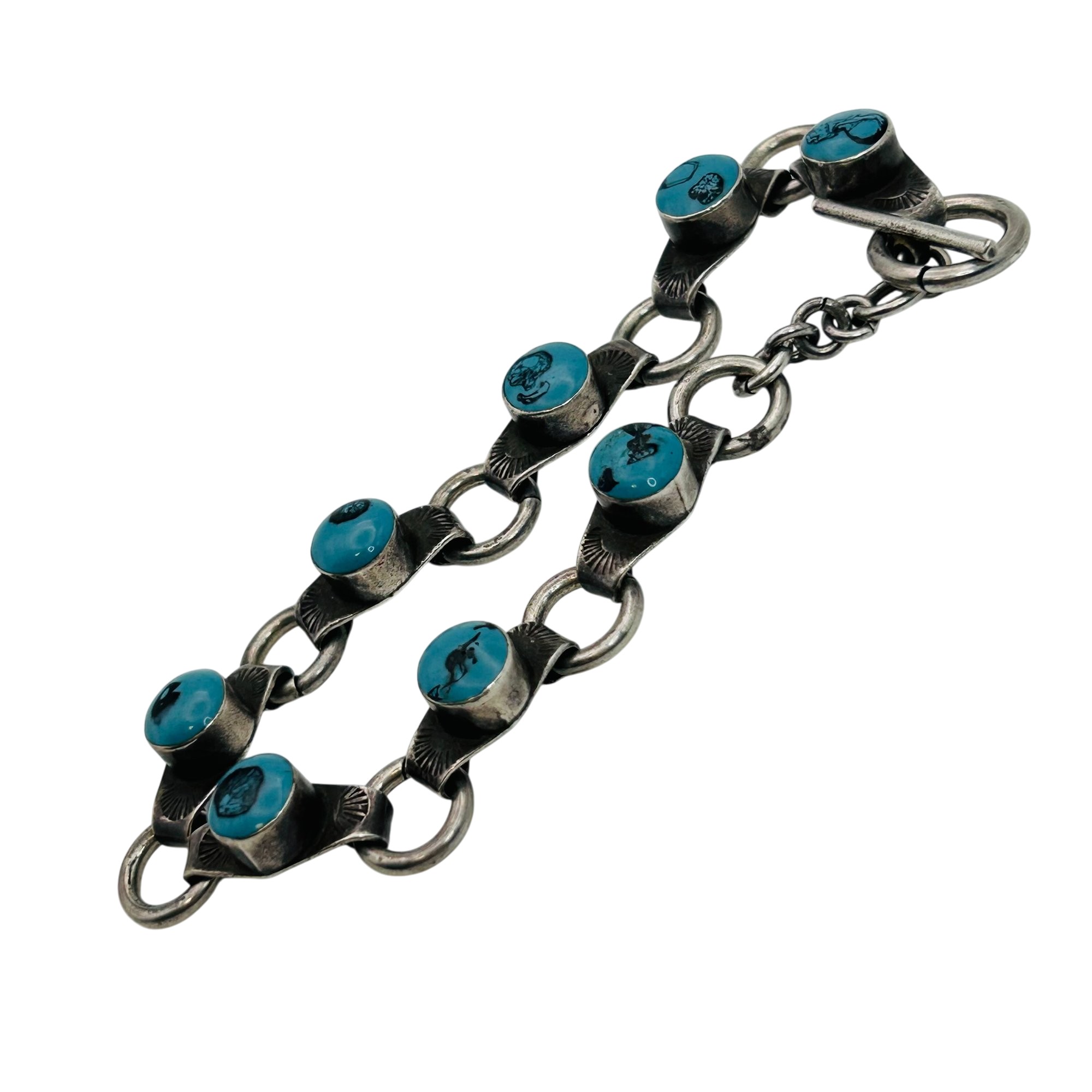 Vintage Southwest Blue Stone Sterling Linked Bracelet