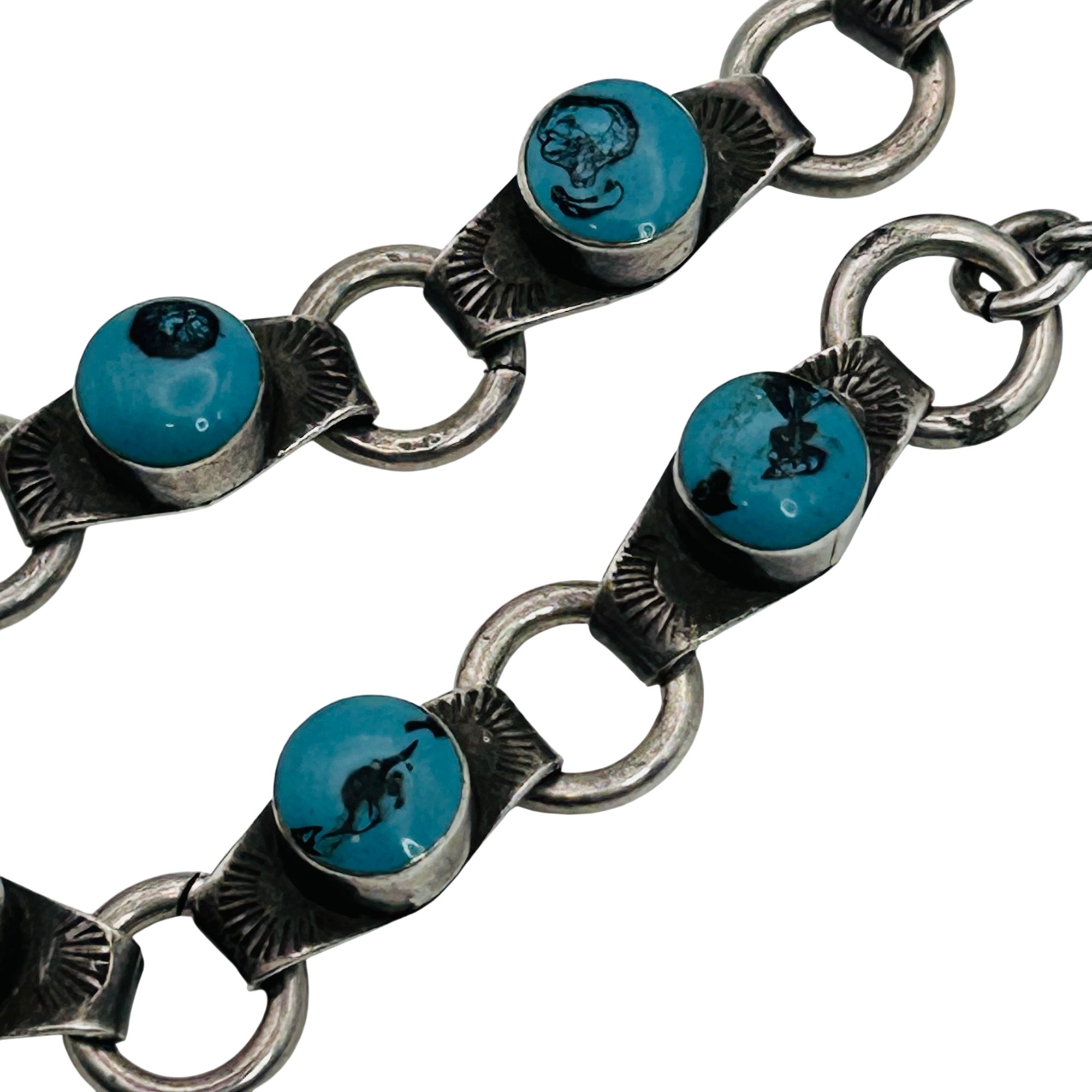 Vintage Southwest Blue Stone Sterling Linked Bracelet