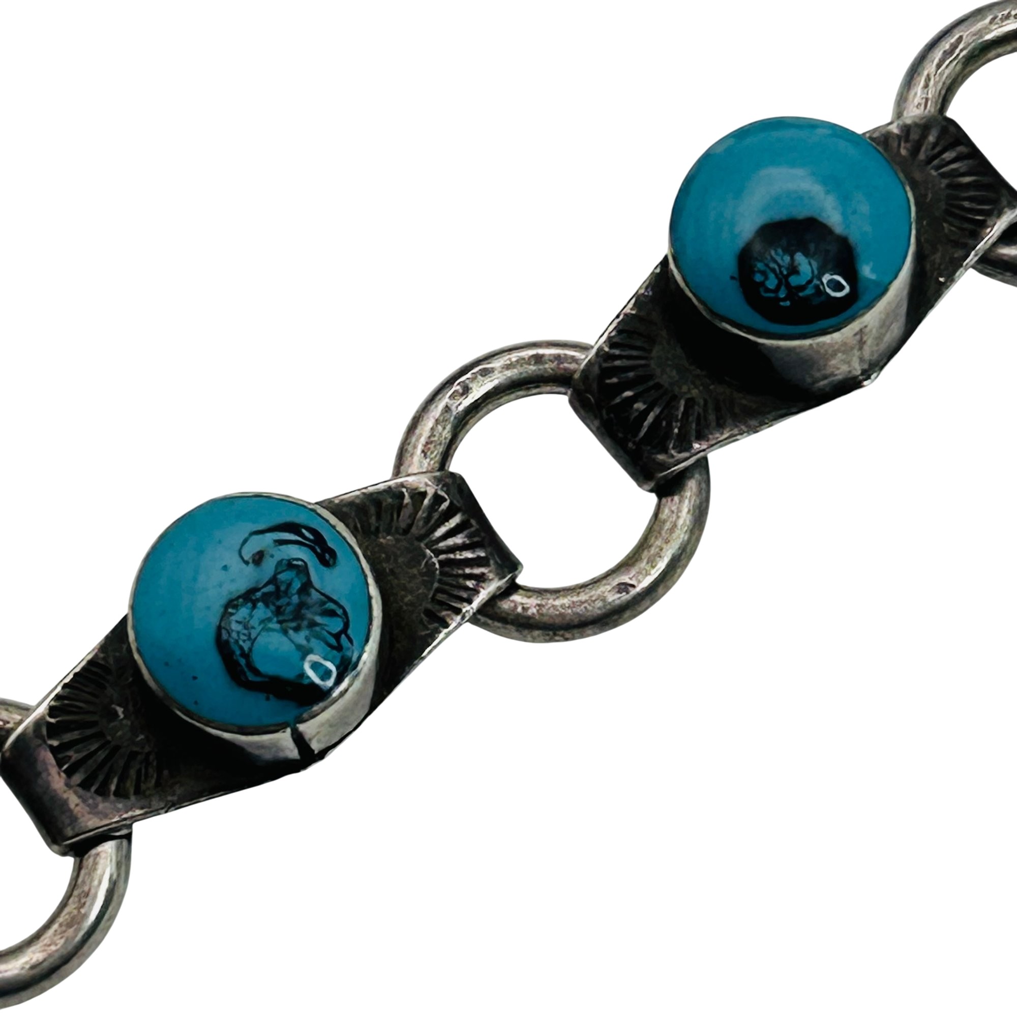 Vintage Southwest Blue Stone Sterling Linked Bracelet