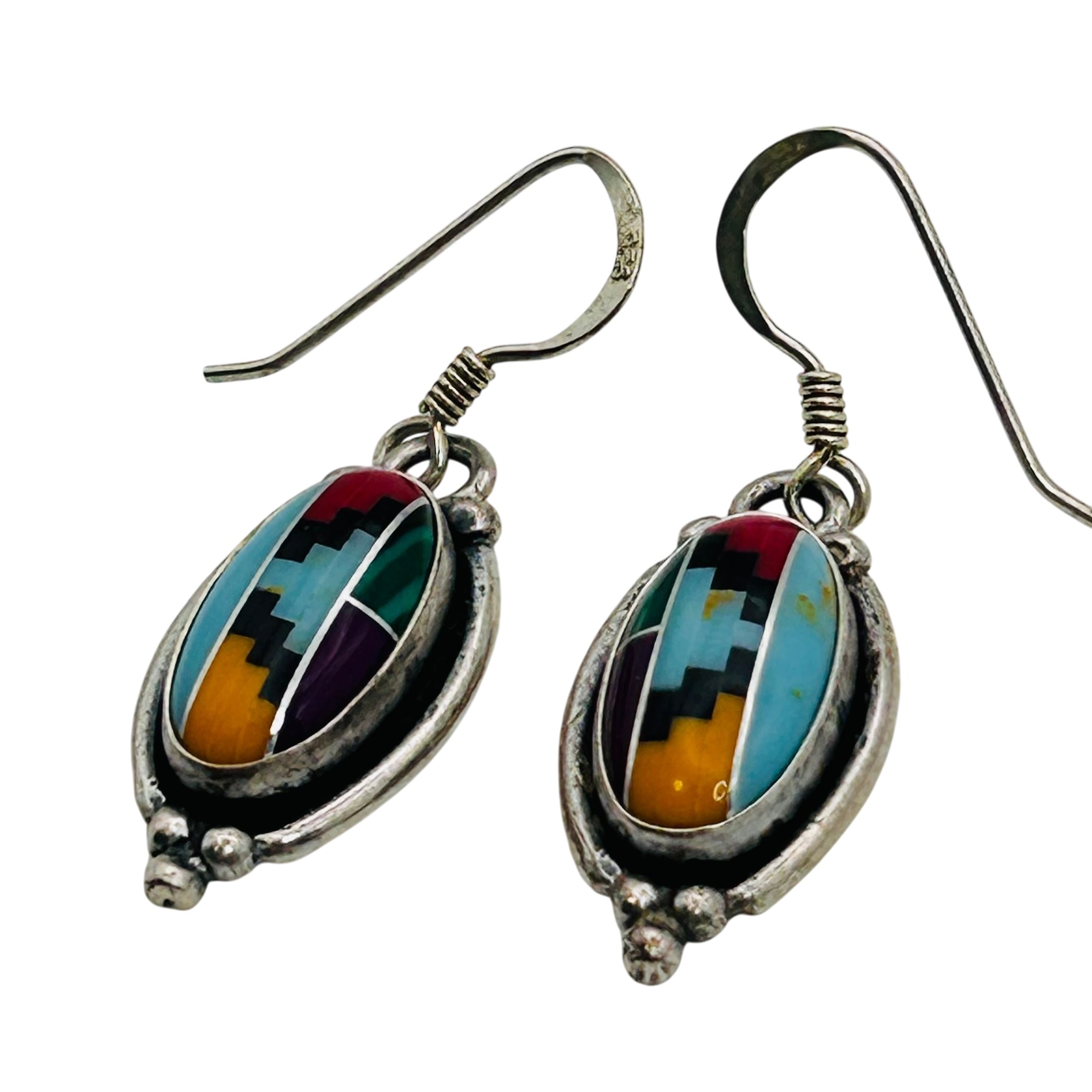 Southwest Sterling Inlay Stone Earrings