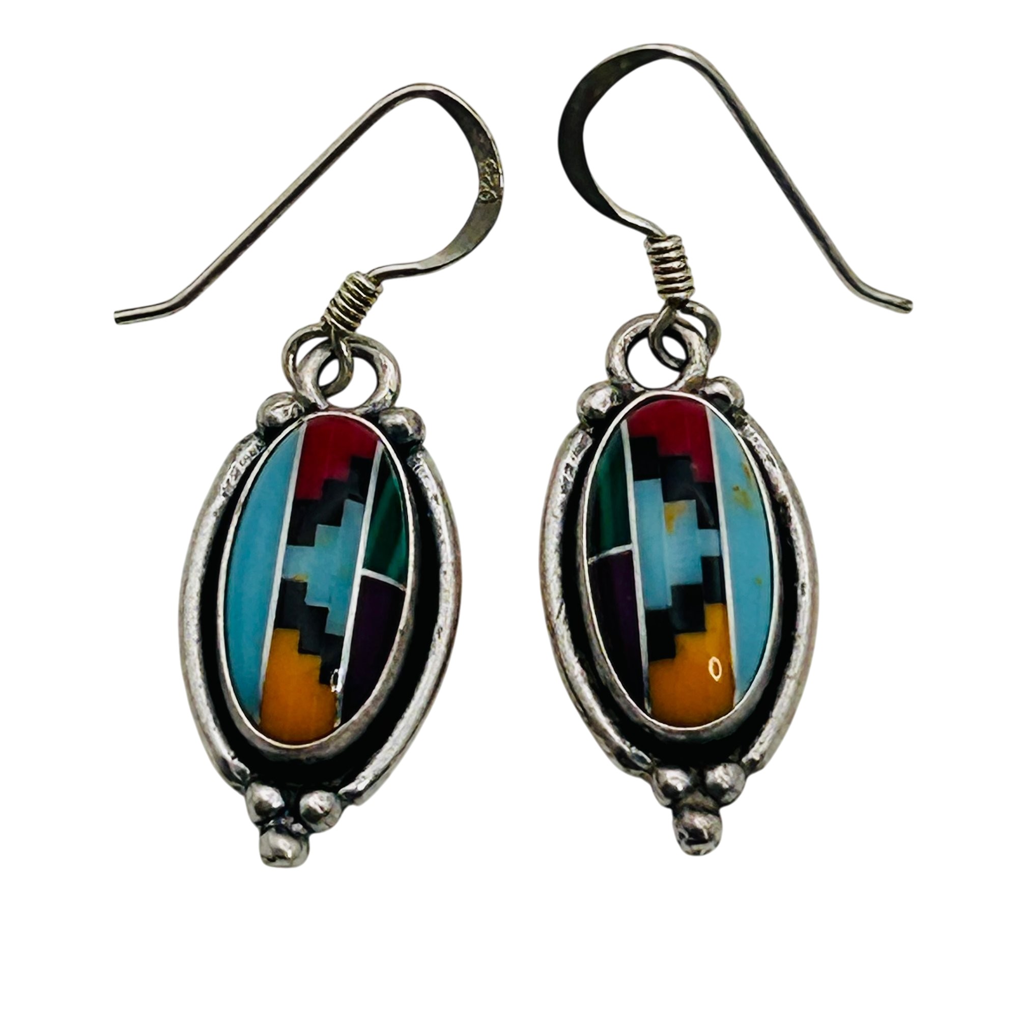 Southwest Sterling Inlay Stone Earrings