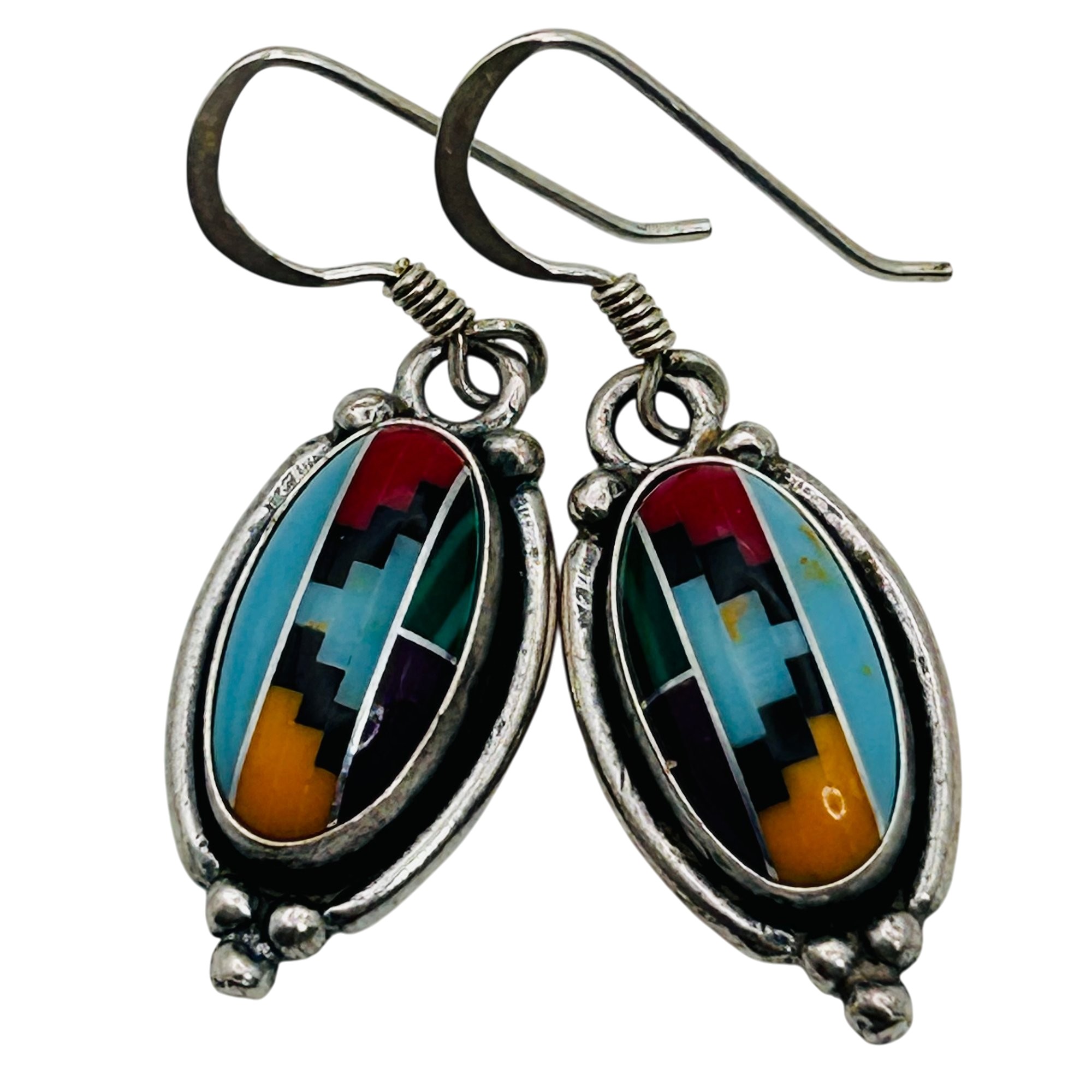 Southwest Sterling Inlay Stone Earrings