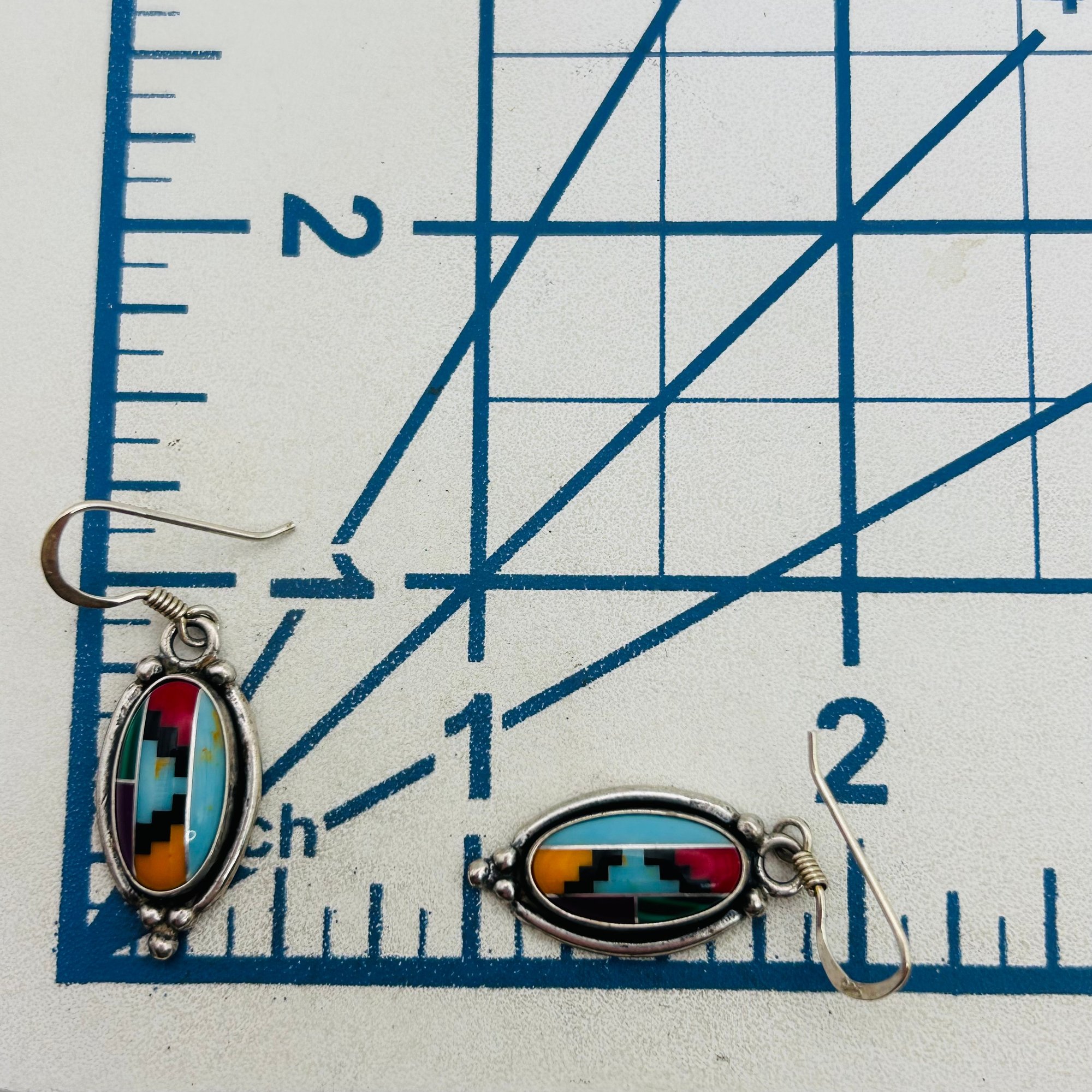 Southwest Sterling Inlay Stone Earrings