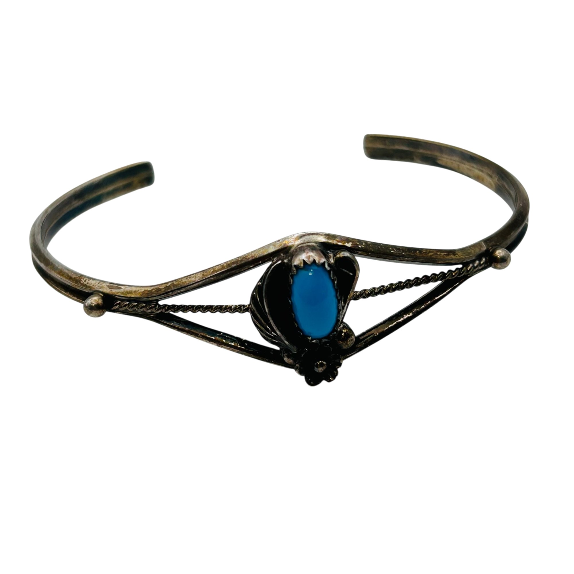 Signed Native Sterling Turquoise Cuff Bracelet