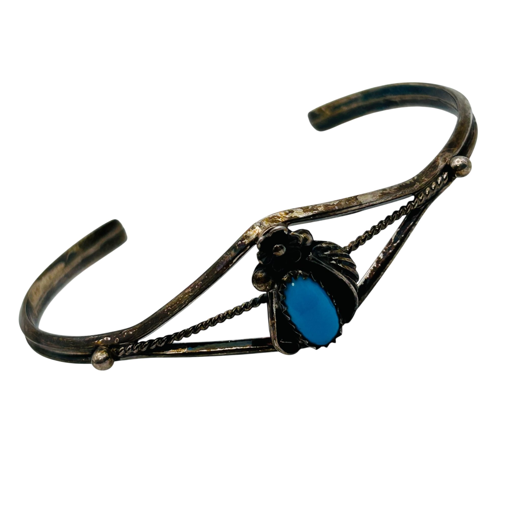 Signed Native Sterling Turquoise Cuff Bracelet