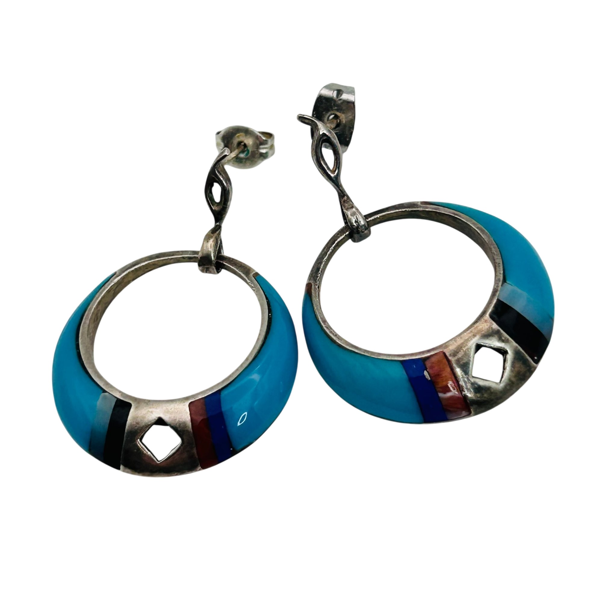Signed Southwest Cutout Multi-stone Earrings
