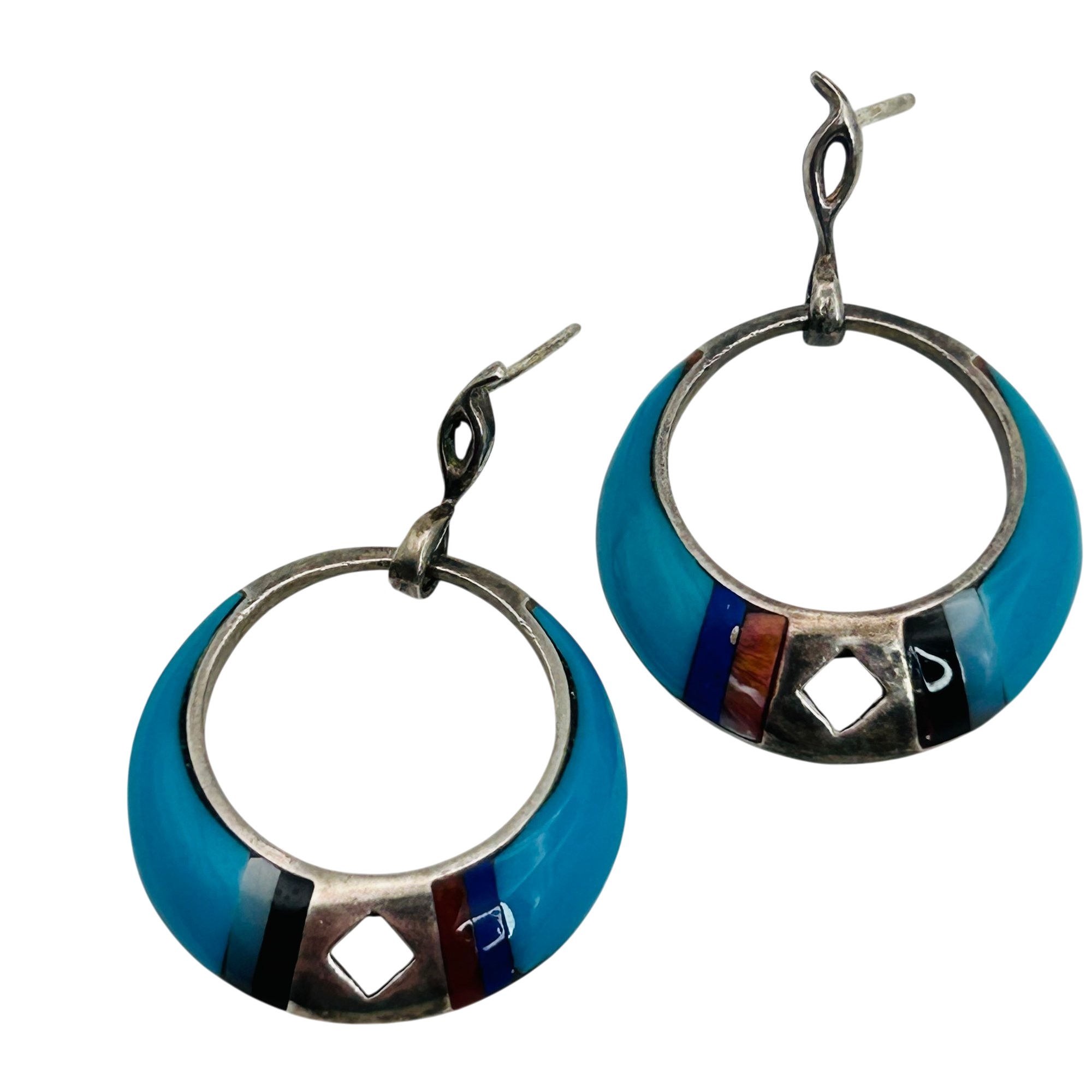 Signed Southwest Cutout Multi-stone Earrings