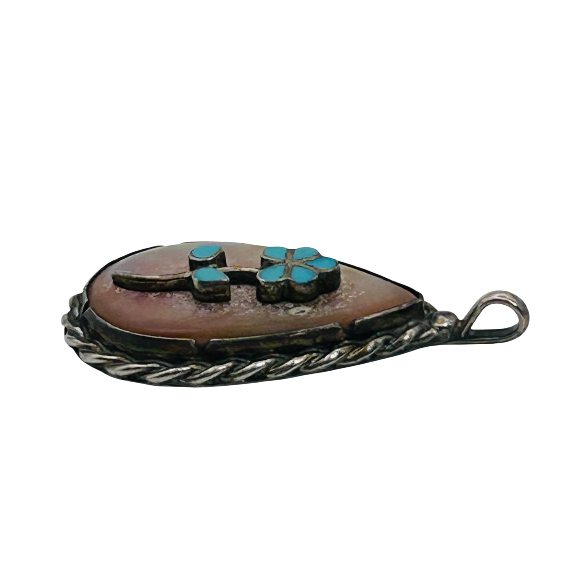 Signed Zuni Sterling Turquoise Flower Pendant