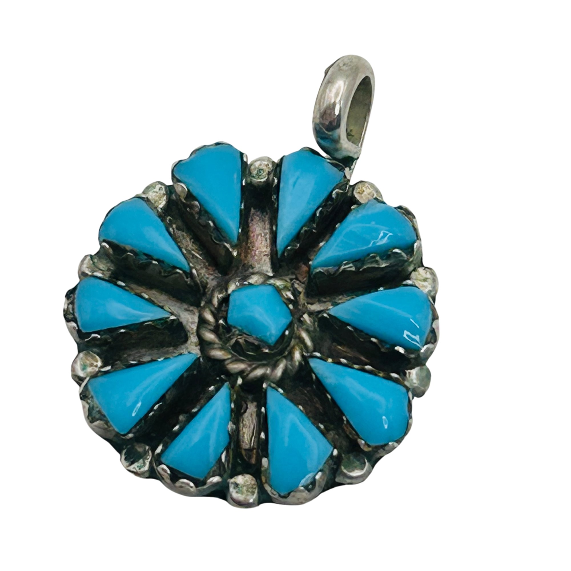Vintage Zuni Petite Point Turquoise Pendant