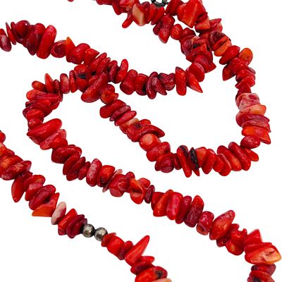 Southwest Sterling Coral Necklace 20g&mdash; Adjustable cable chain