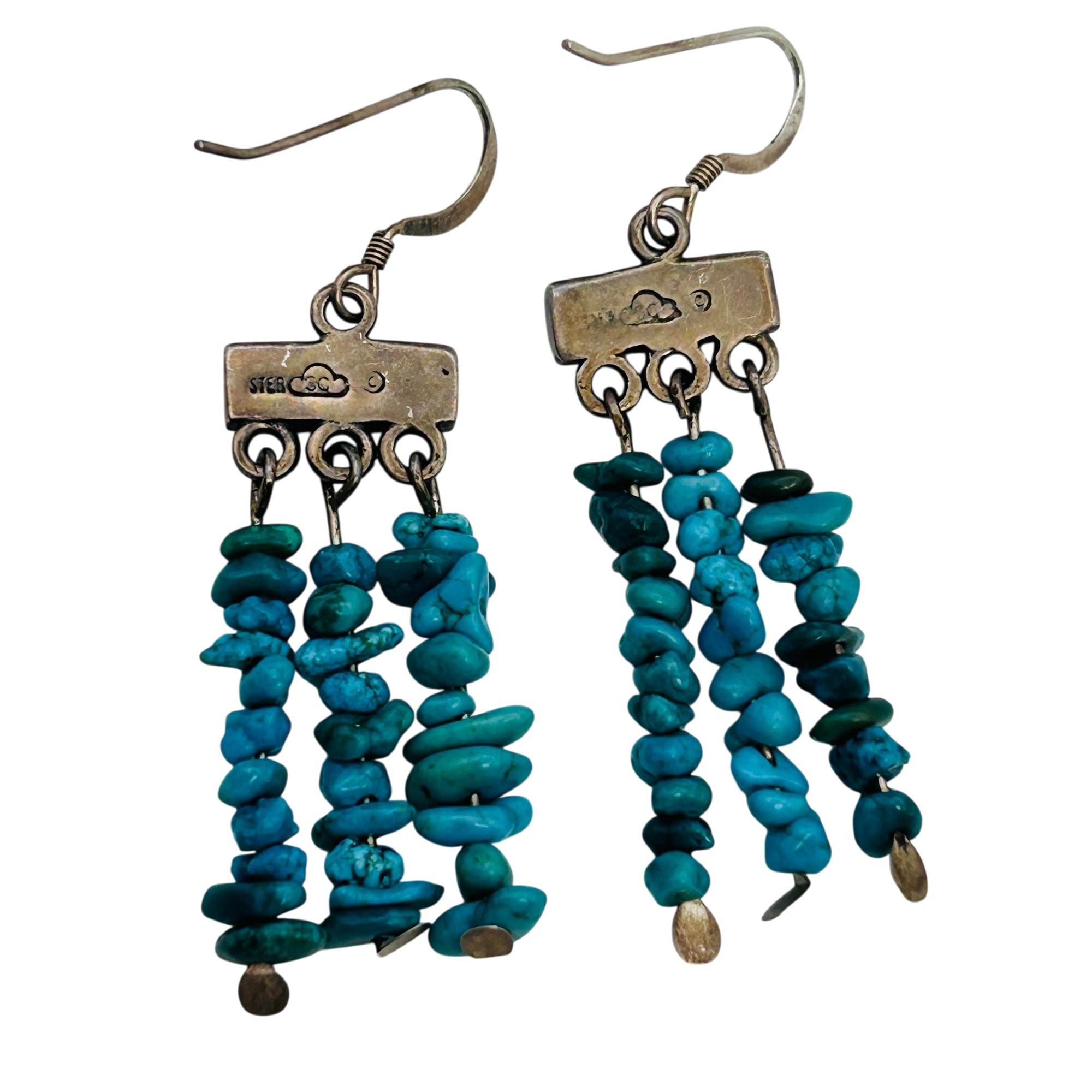 Signed Sterling Turquoise Dangle Earrings