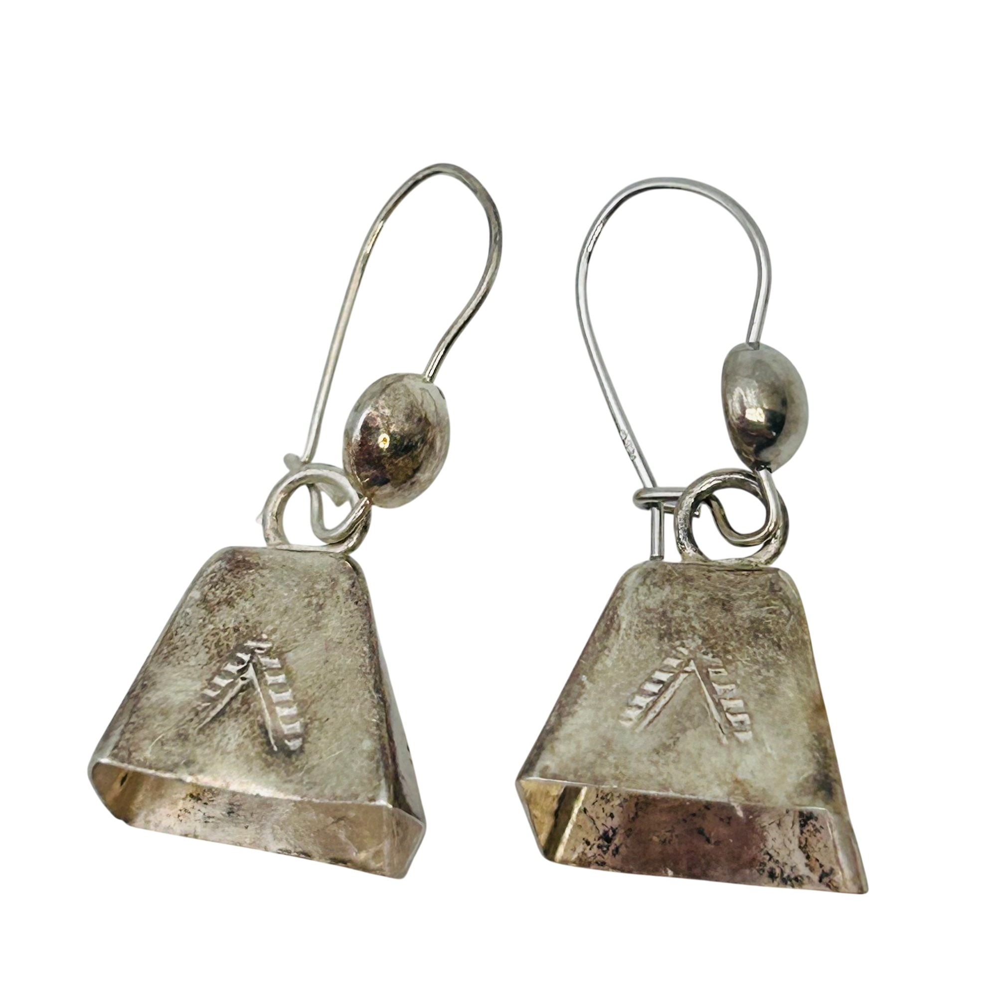 Southwest Sterling TeePee Bell Earrings