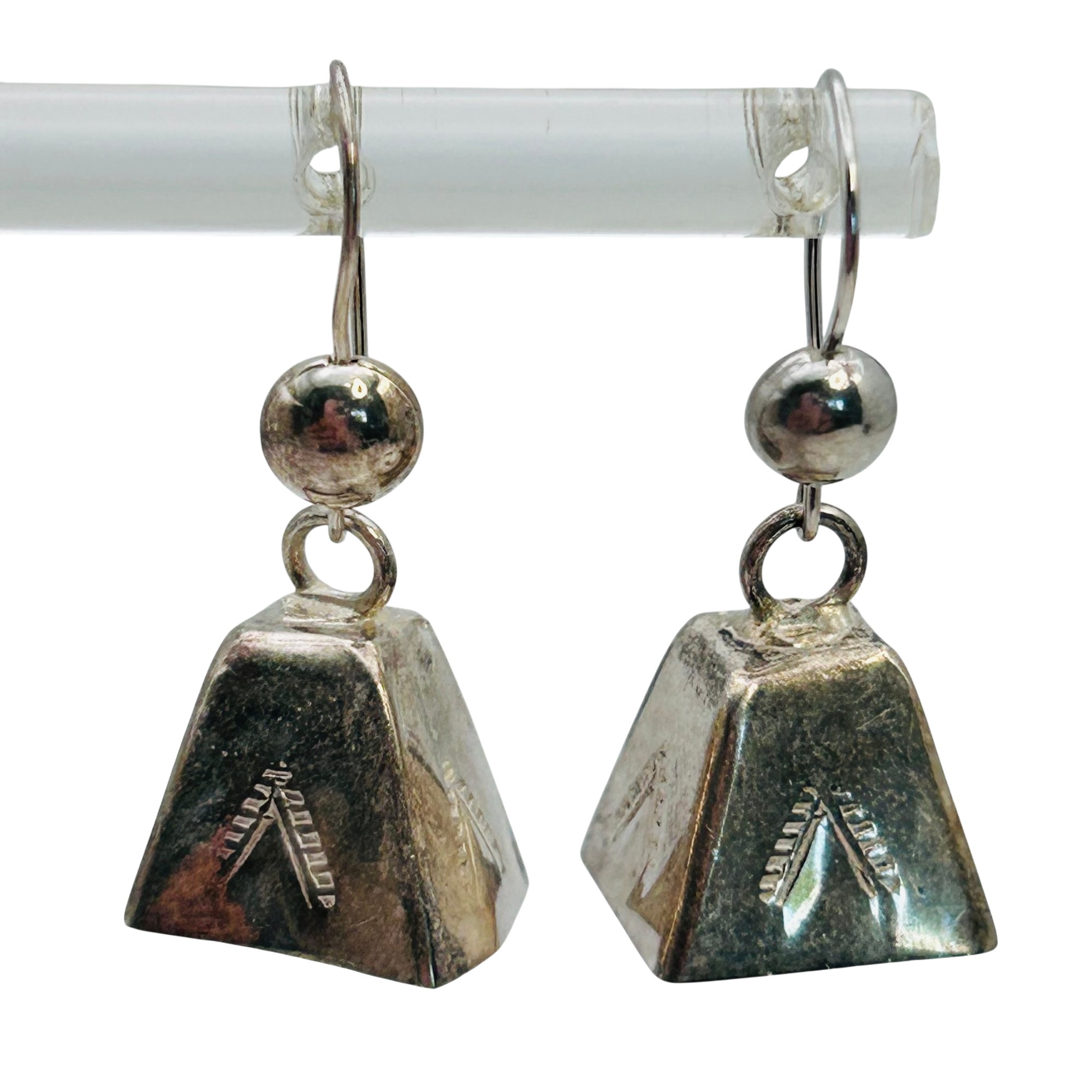 Southwest Sterling TeePee Bell Earrings