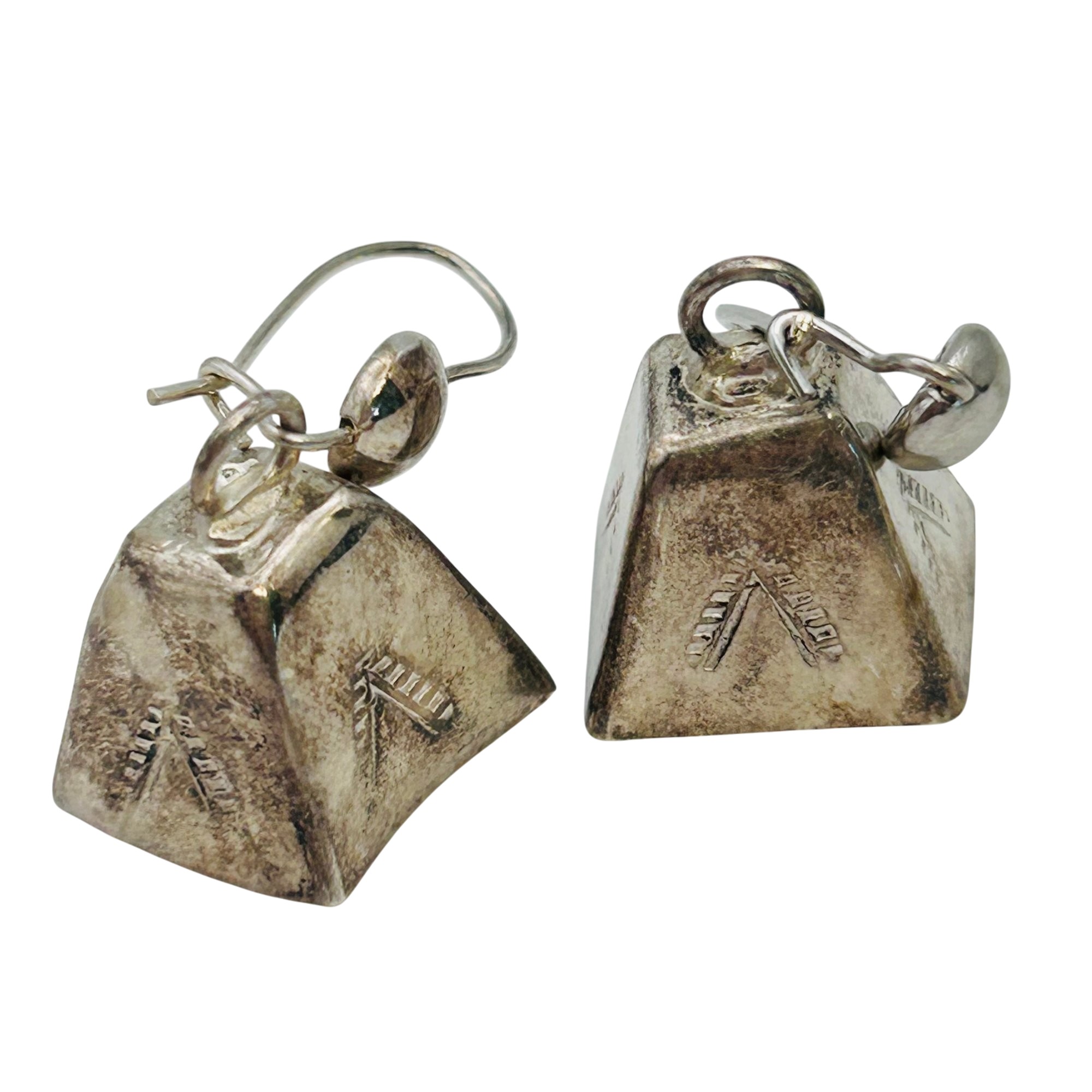 Southwest Sterling TeePee Bell Earrings